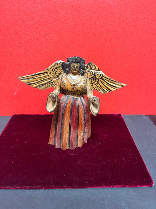 Stunning antique South American 9 inch primitive polychrome painted wooden cherub  outstanding piece