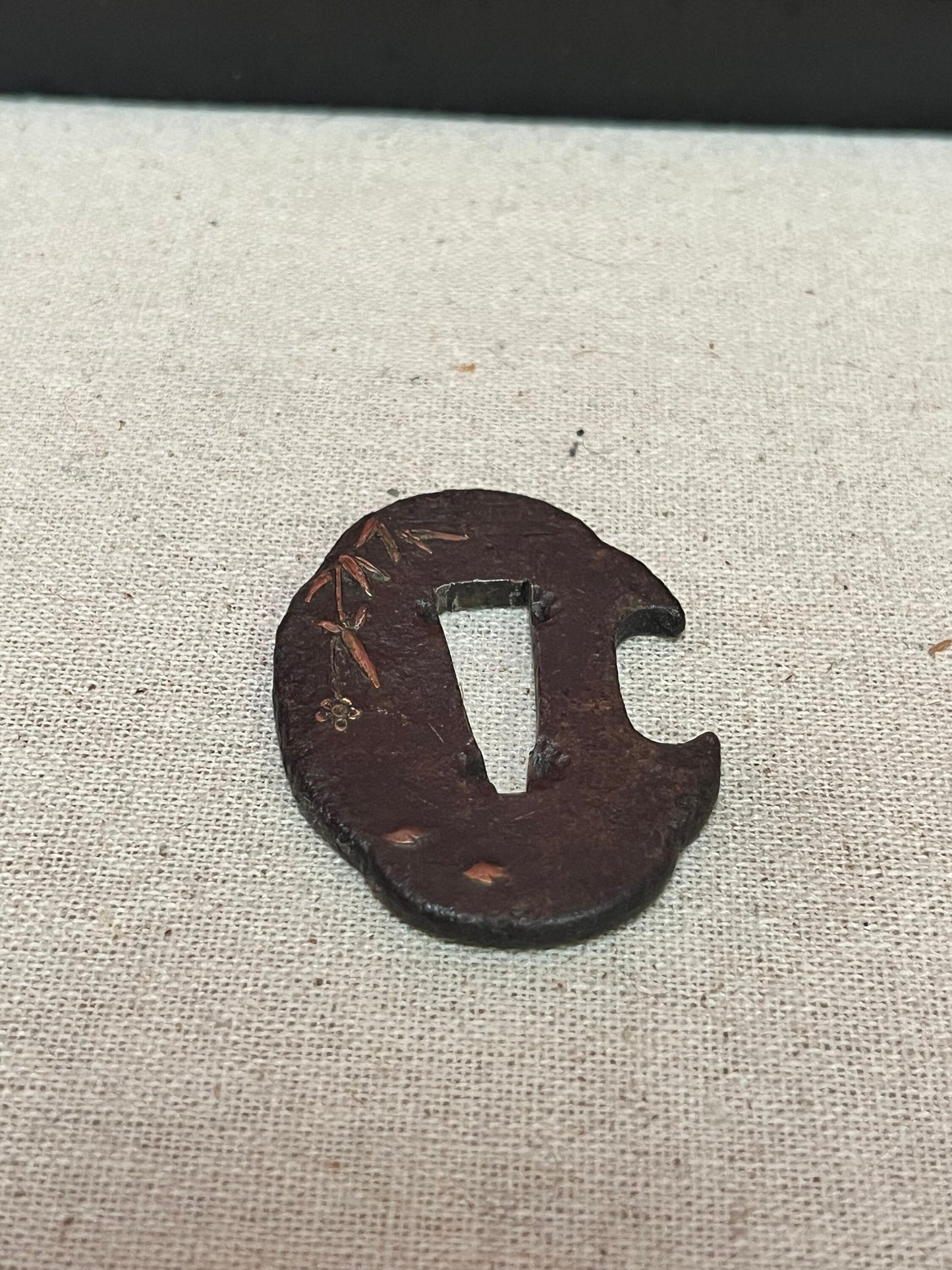 Lovely Antique Japanese samurai bronze 2 inch long katana tsuba  Great Patina   value priced