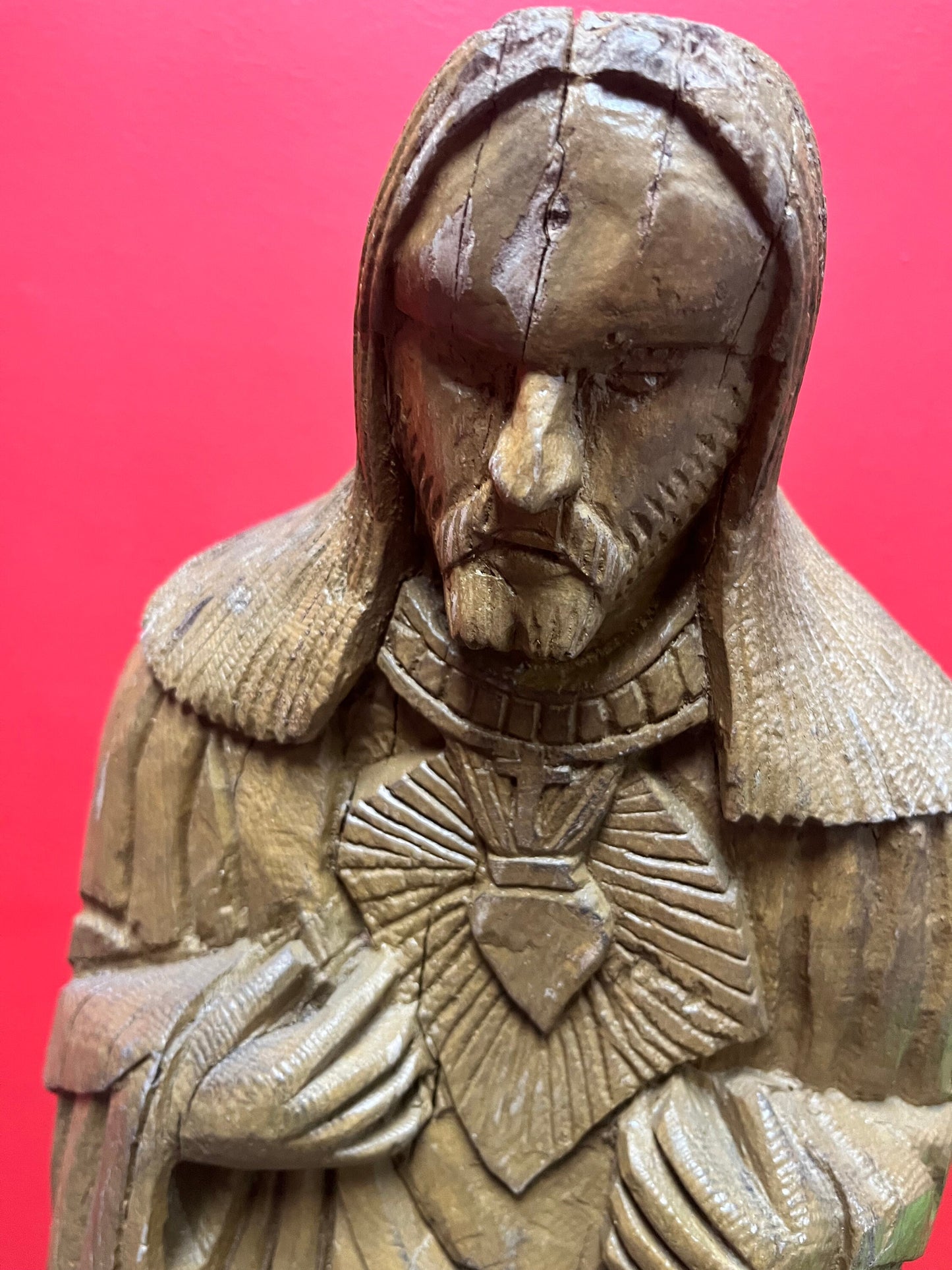 Stunning museum quality 25 inch tall early 19 century European wooden statue of Jesus  super heavy and impressive - wow