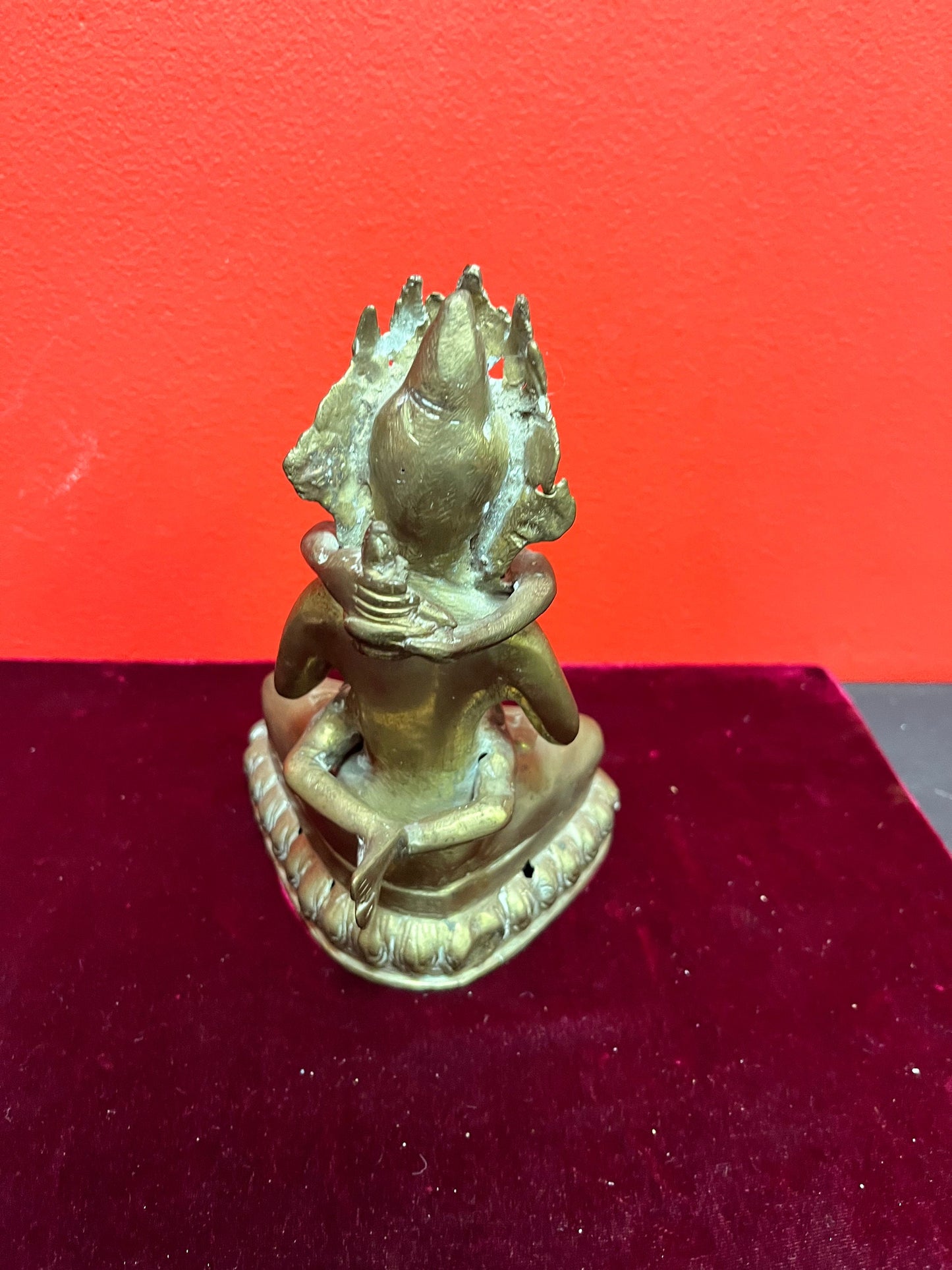 Fabulous 8 inch tall Asian antique brass heavy goddess with child  great detail  see photos