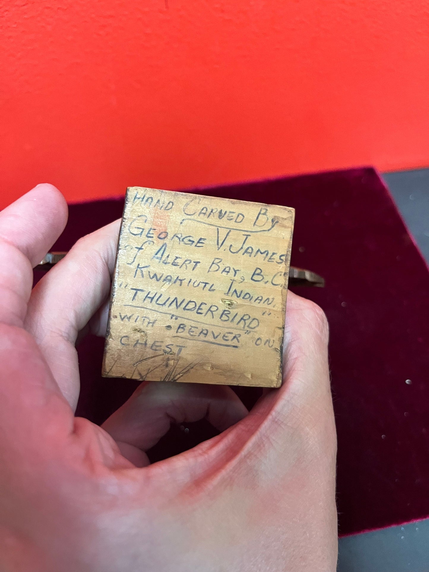 6 x 5“ high  lovely older signed cedar Indigenous First Nations pacific northwest coast winged totem pole  lovely