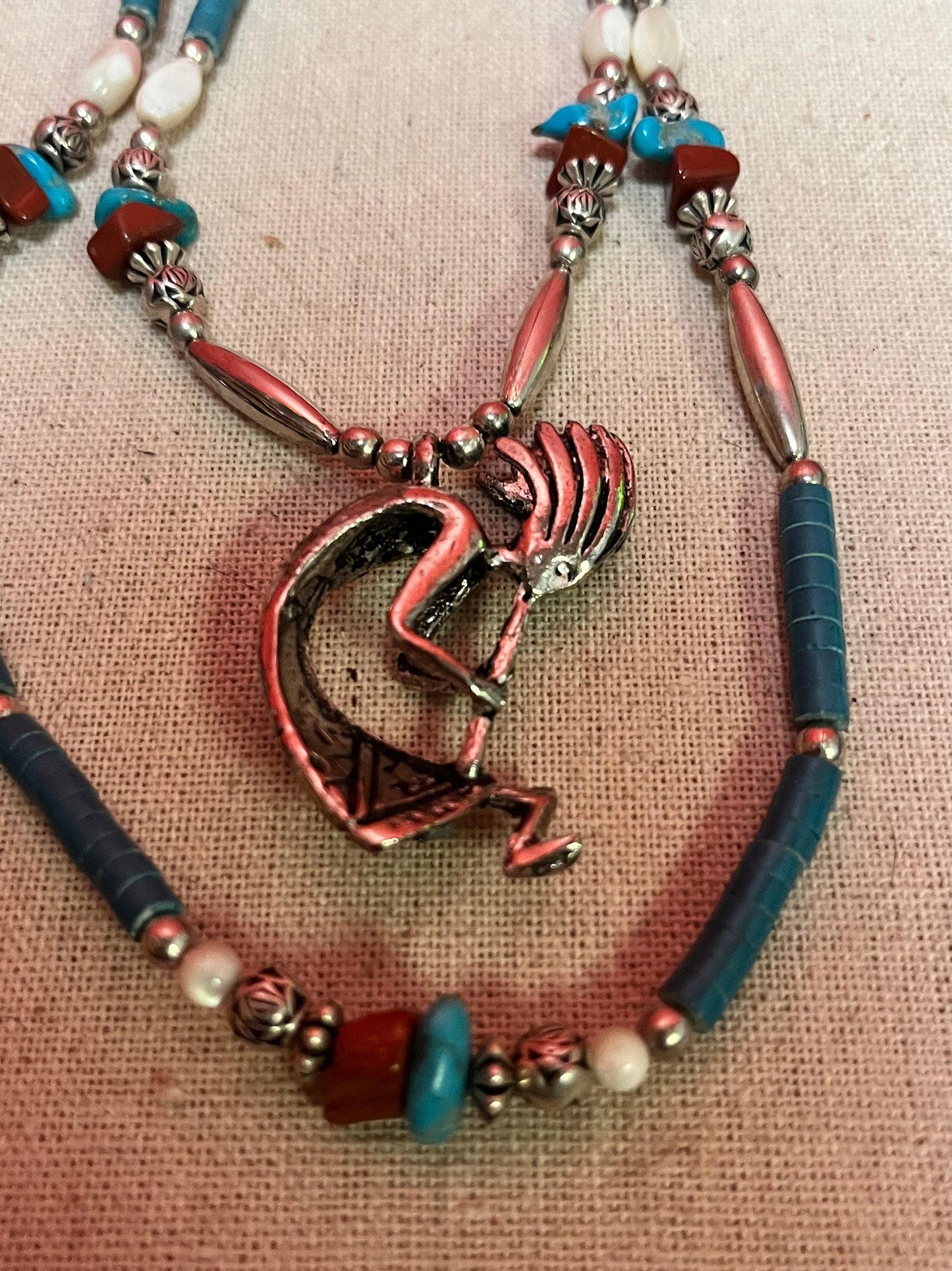 Stunning Navajo turquoise and silver double strand necklace  exquisite  unique and perfect gift
