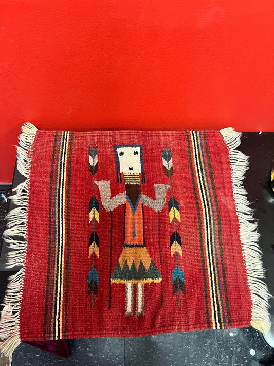 Museum quality 22 x 18 high  authentic Navajo yei textile in Fabulous condition  deep red background  wow