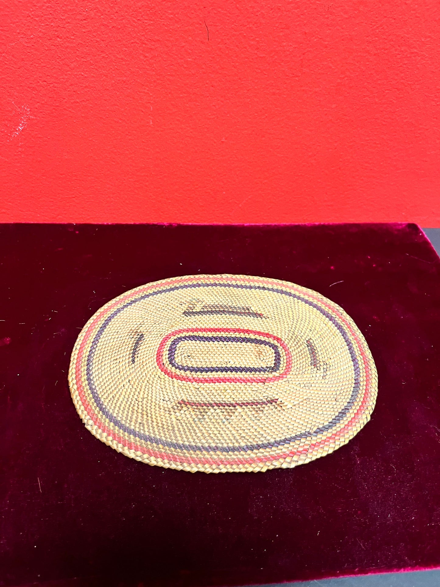 7 x 6 Indigenous First Nations Coast Salish weaved antique Mat  whale hunt imagery  wow