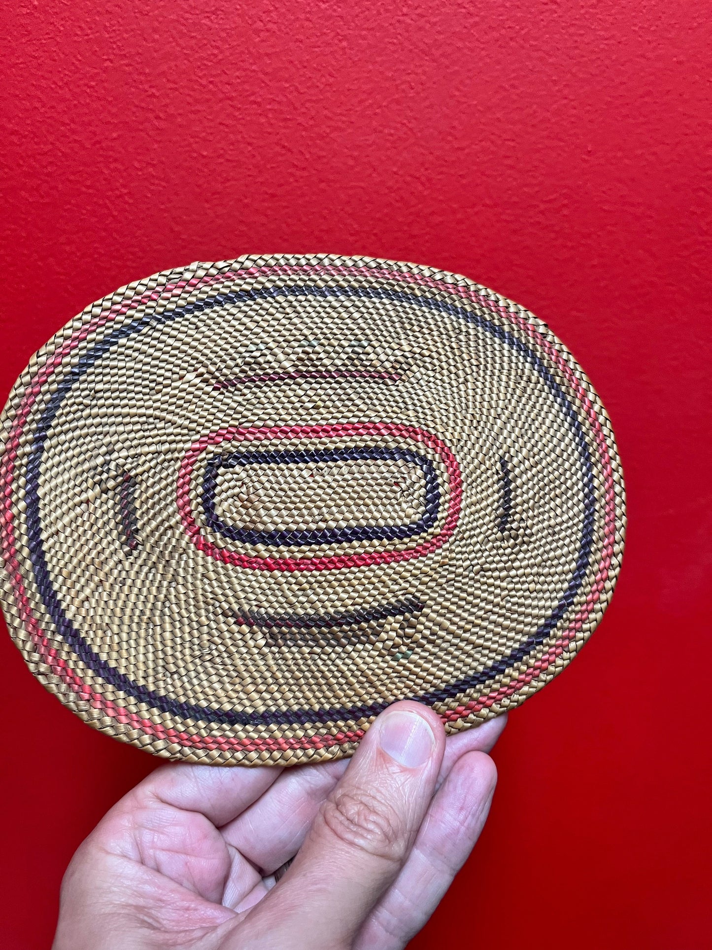 7 x 6 Indigenous First Nations Coast Salish weaved antique Mat  whale hunt imagery  wow