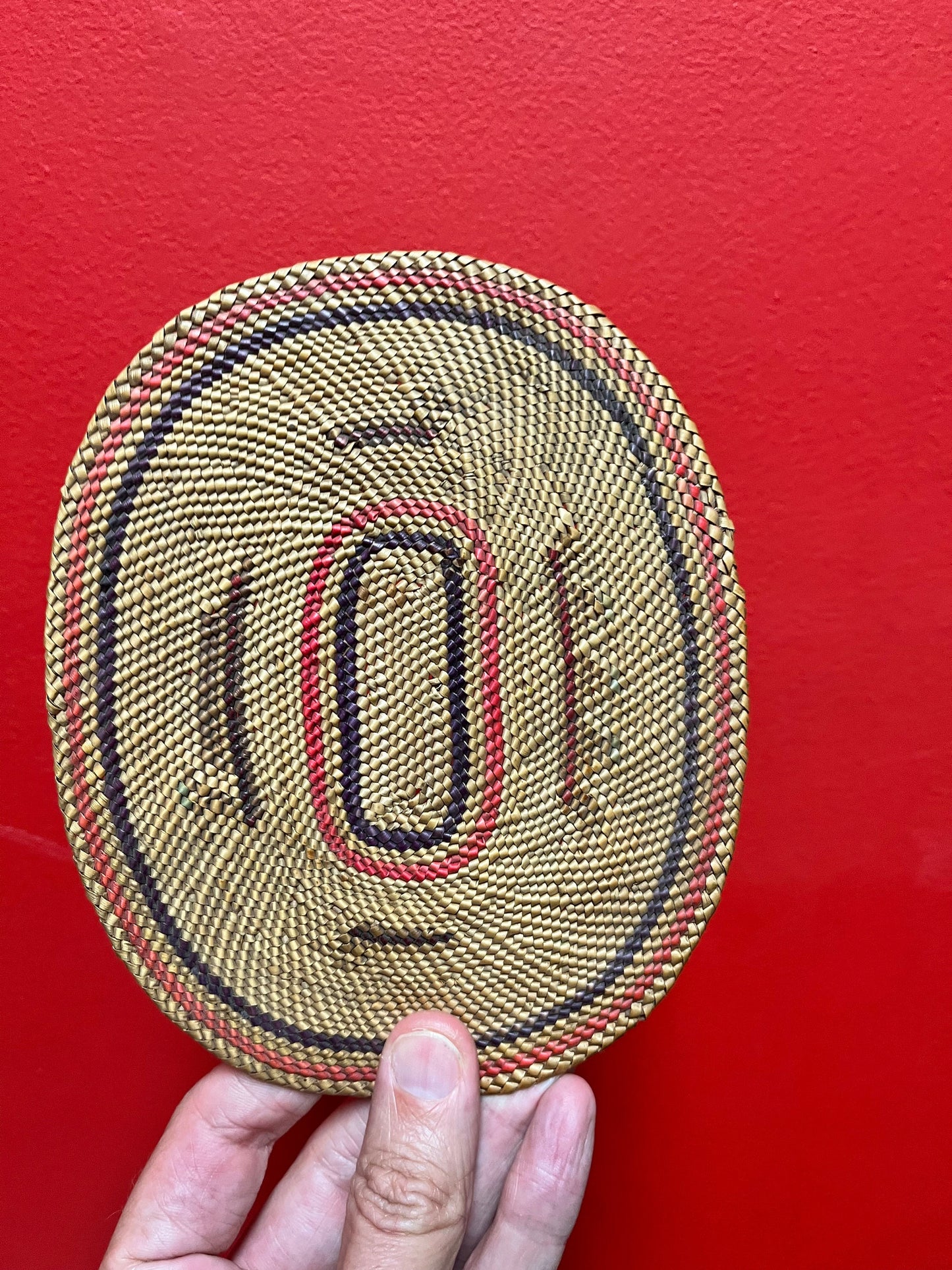 7 x 6 Indigenous First Nations Coast Salish weaved antique Mat  whale hunt imagery  wow