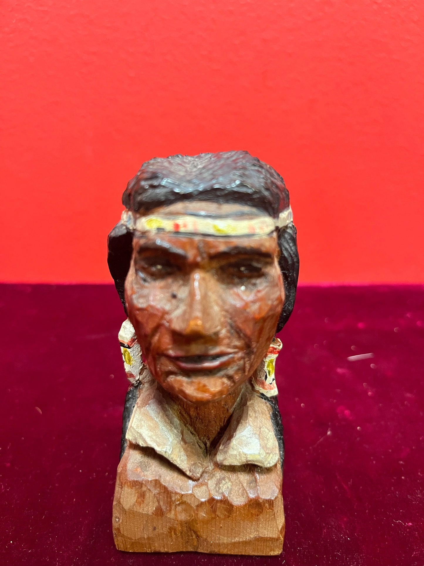 4 inch stunning small primitive Indigenous First Nations antique bust of an Indian  well carved beauty -