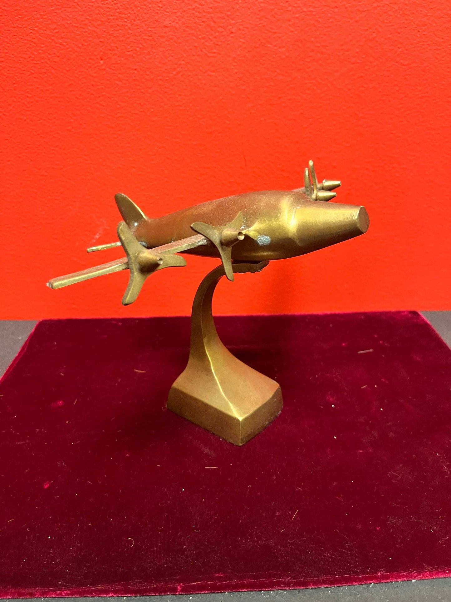Lovely 7 x 9 x 7 high deco, brass stylized airplane   great gift