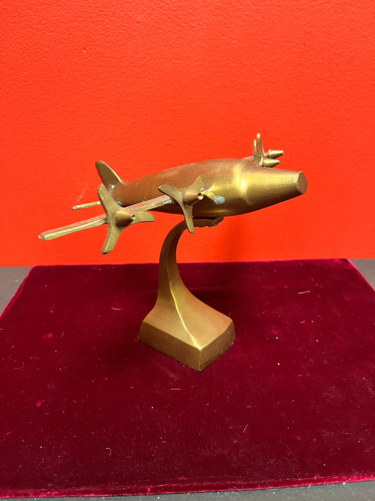 Lovely 7 x 9 x 7 high deco, brass stylized airplane   great gift