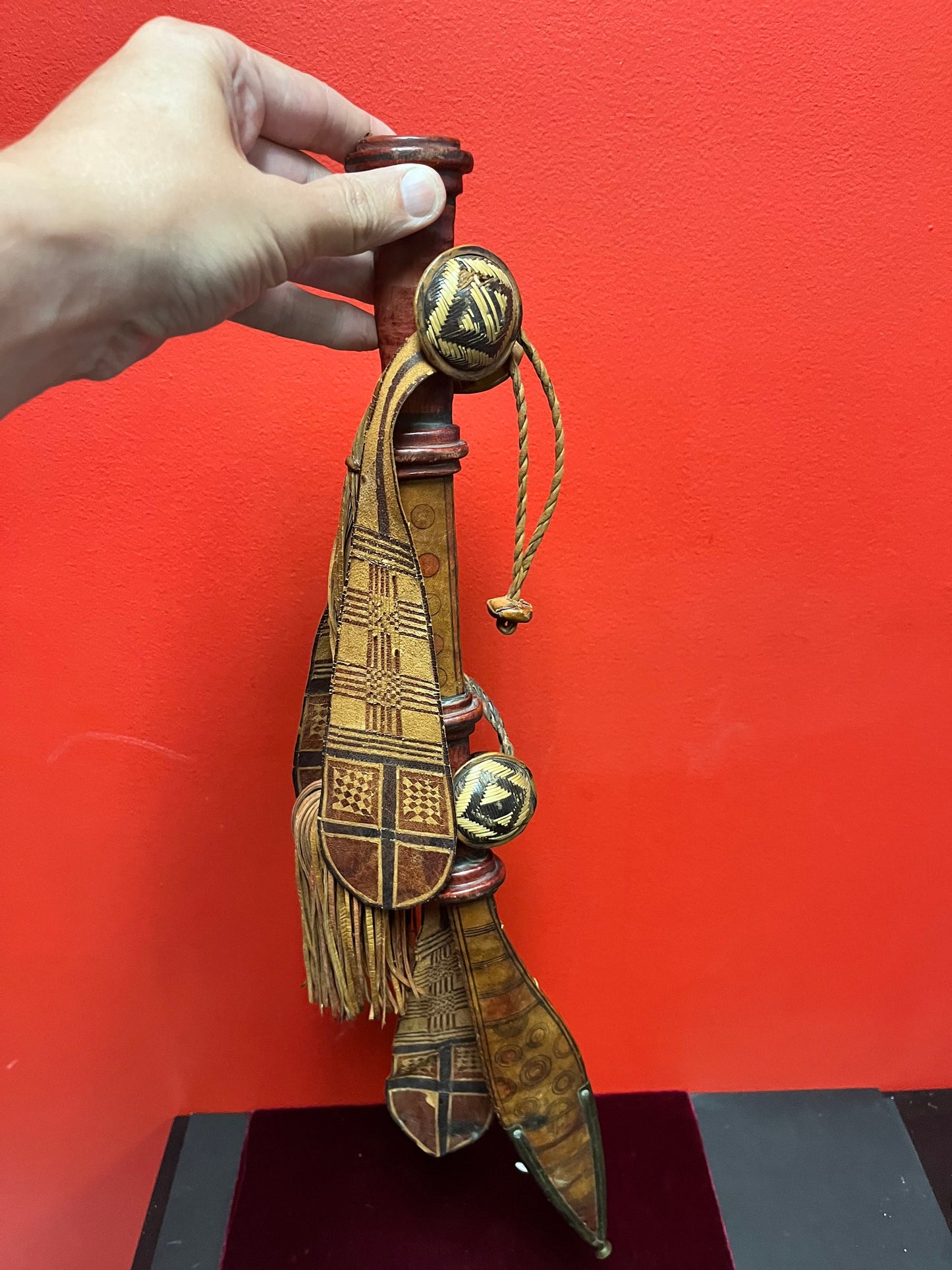 Unbelievably cool antique Persian 28 inch long sword knife  in leather sheaf  Great detail and quality - wow