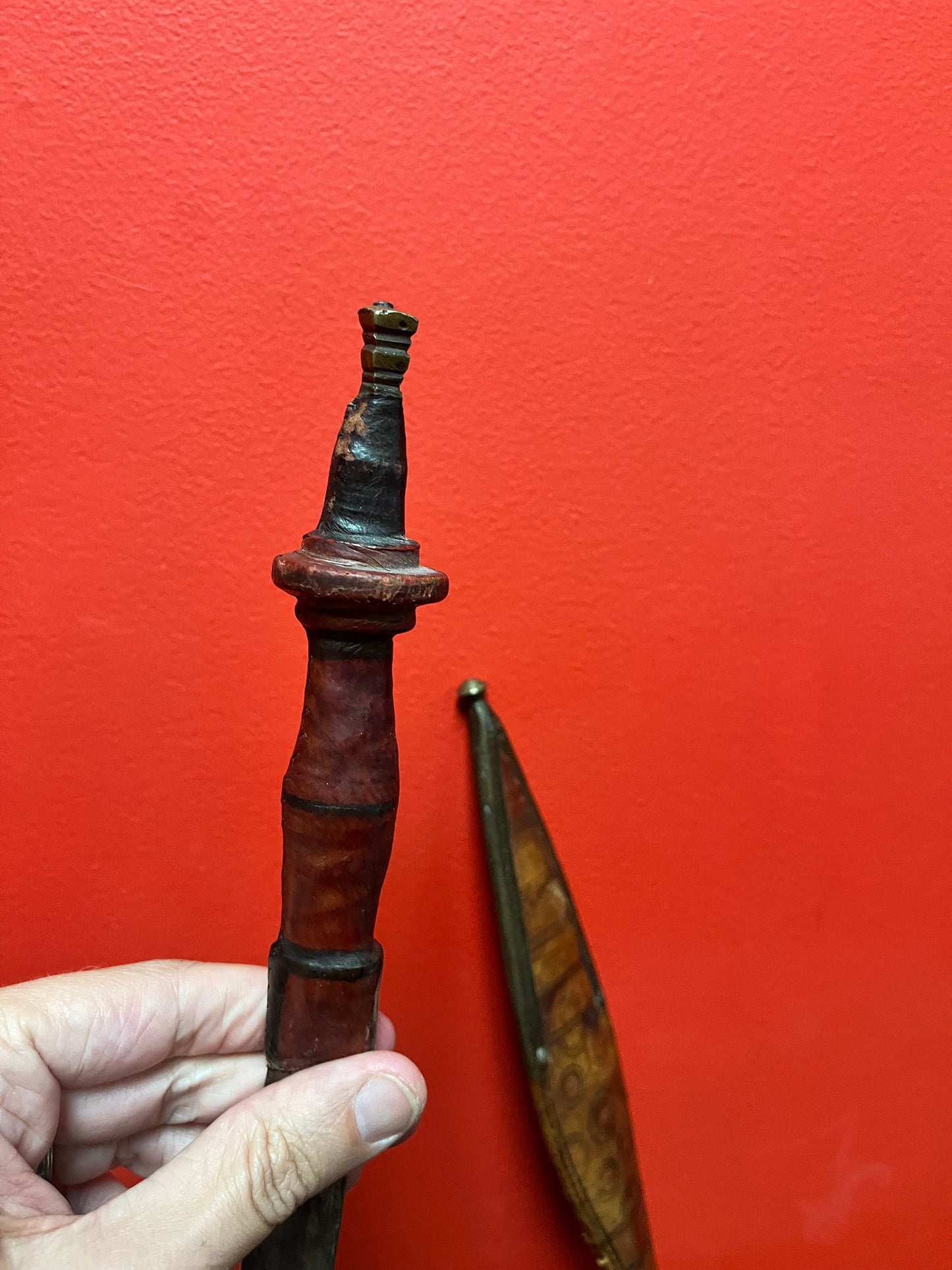 Unbelievably cool antique Persian 28 inch long sword knife  in leather sheaf  Great detail and quality - wow