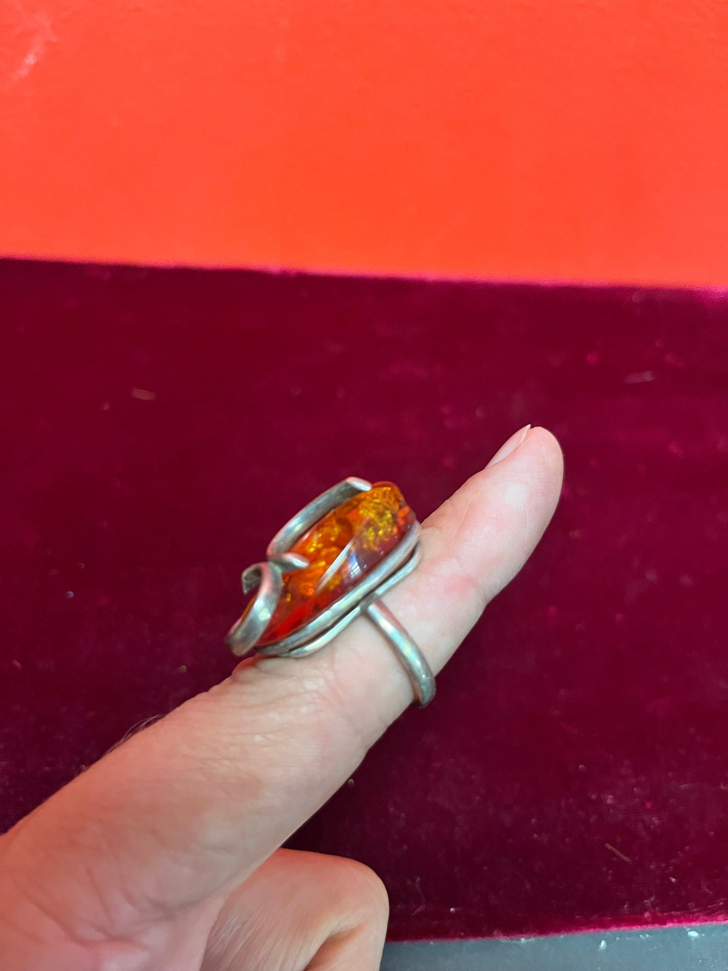 Size 7.5. Authentic Sterling and Baltic amber ring  lovely design  great gift value priced