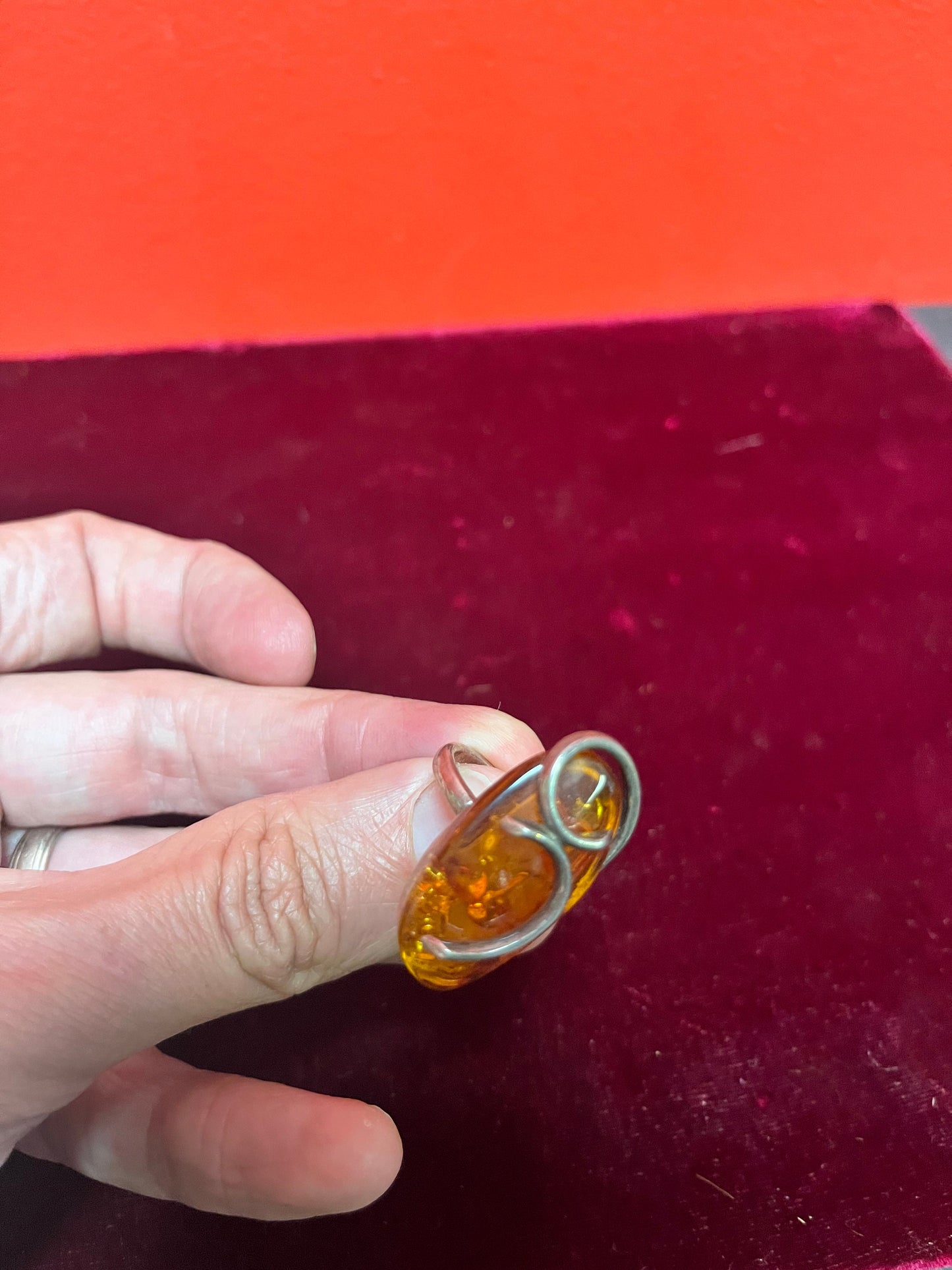 Size 7.5. Authentic Sterling and Baltic amber ring  lovely design  great gift value priced