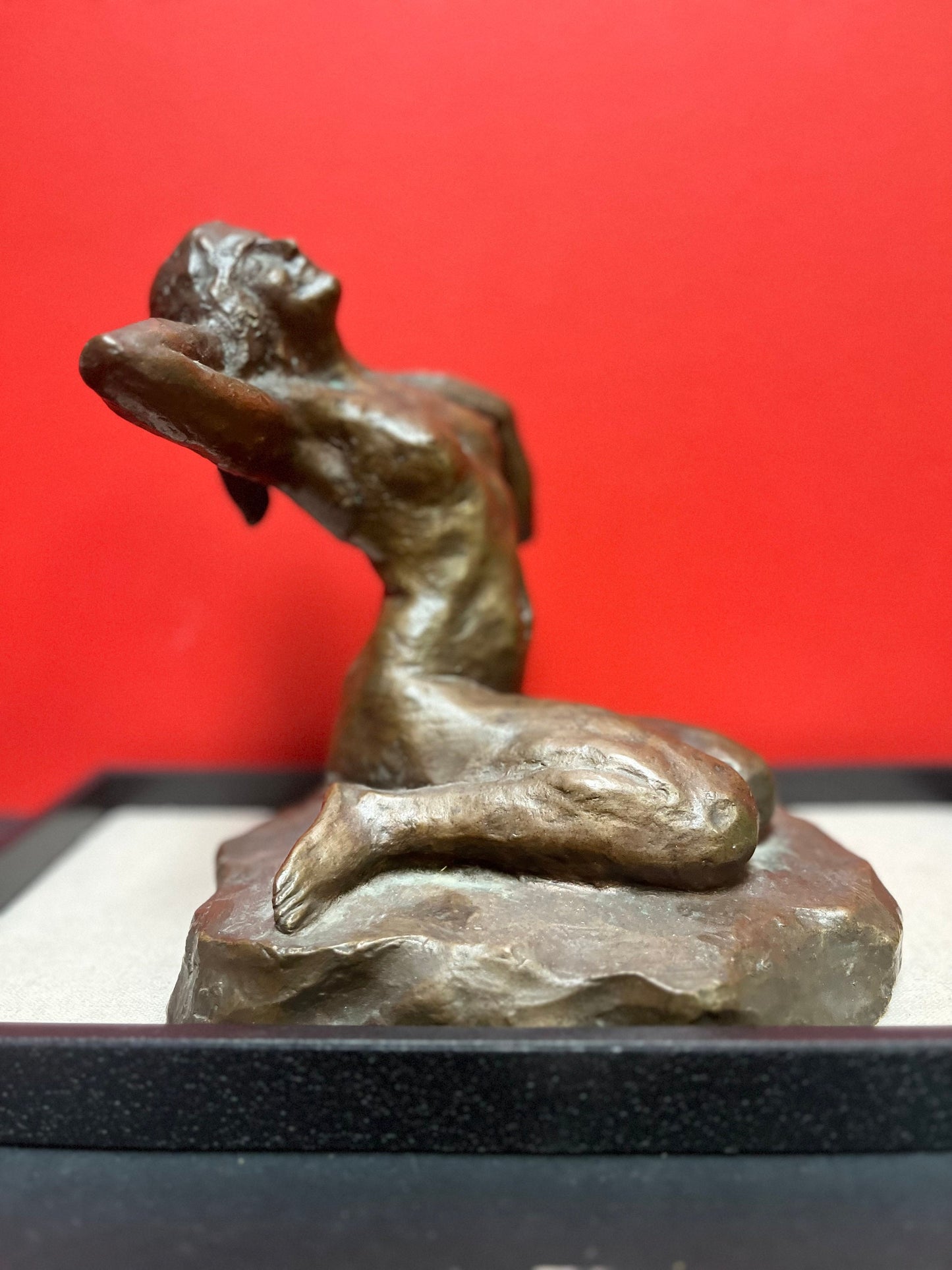 Stunning heavy antique 9 inch high signed bronze of a nude lady  OLTEAUN FABRICA  stunning Patina  truly one of a kind