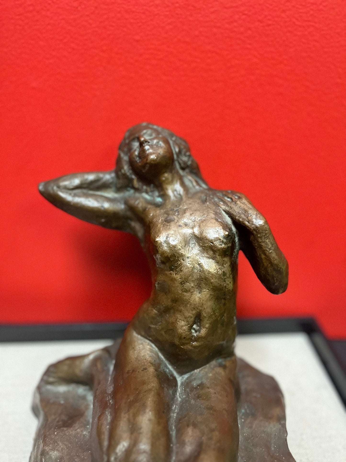 Stunning heavy antique 9 inch high signed bronze of a nude lady  OLTEAUN FABRICA  stunning Patina  truly one of a kind