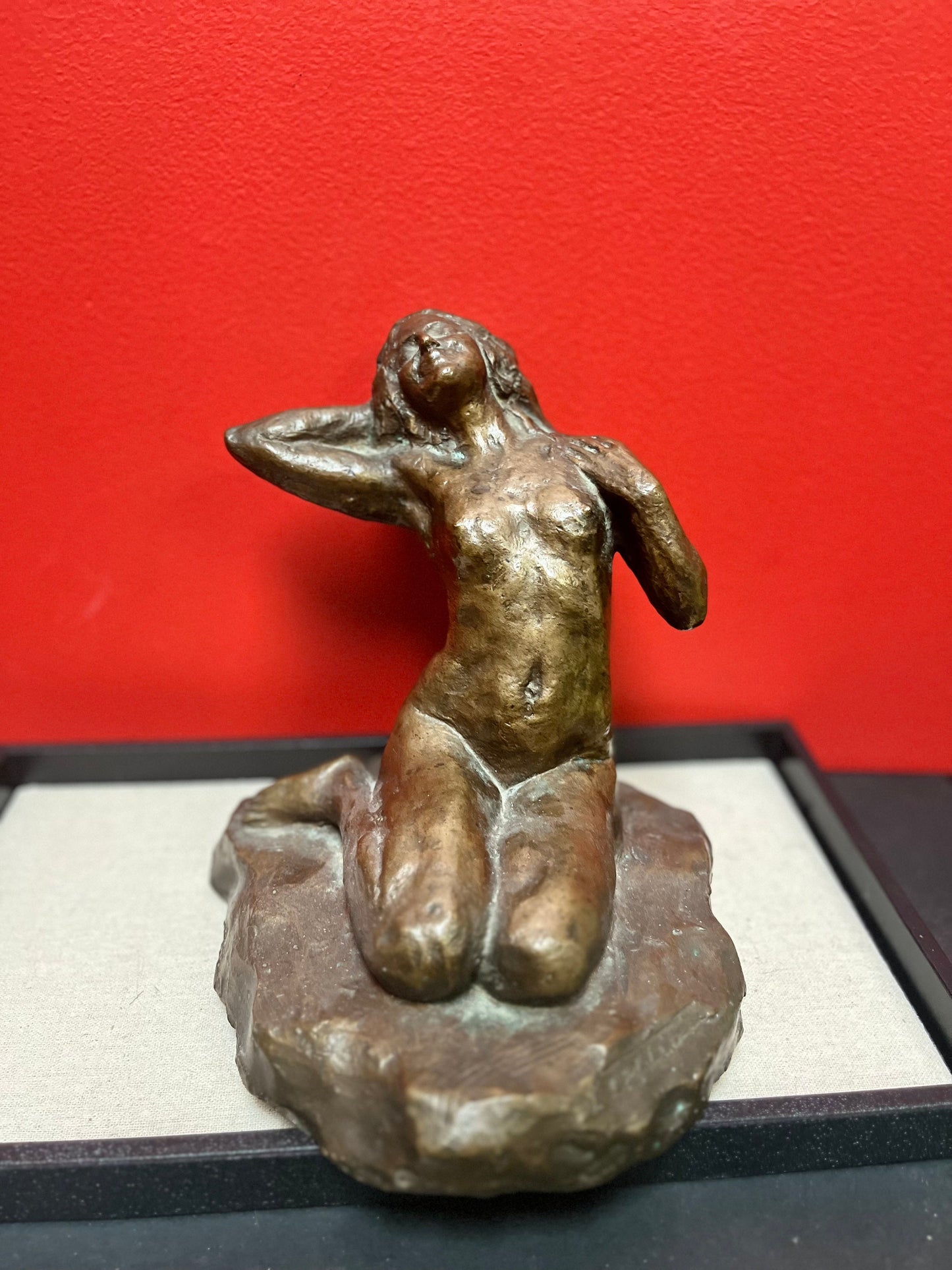 Stunning heavy antique 9 inch high signed bronze of a nude lady  OLTEAUN FABRICA  stunning Patina  truly one of a kind