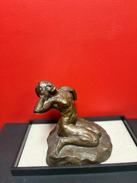 Stunning heavy antique 9 inch high signed bronze of a nude lady  OLTEAUN FABRICA  stunning Patina  truly one of a kind