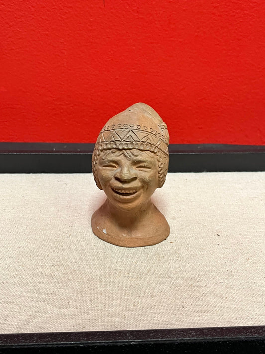 Cool 4 inch high terra-cotta head depicting a mans face   unique gift