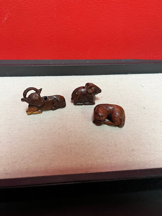 Three Antique Japnese wooden Netsukes  lovely condition  price for all  1.5 to 2 inch each