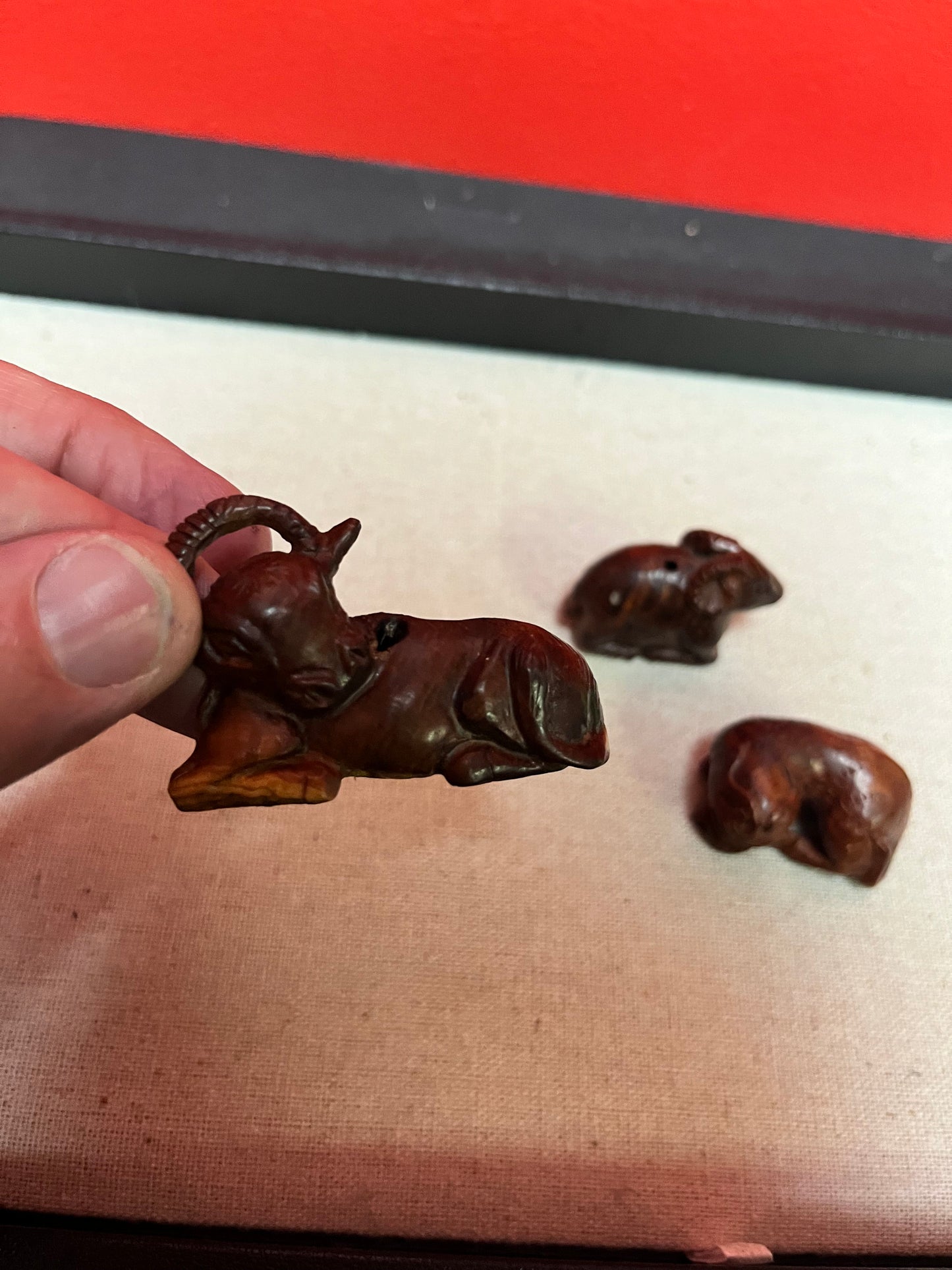 Three Antique Japnese wooden Netsukes  lovely condition  price for all  1.5 to 2 inch each