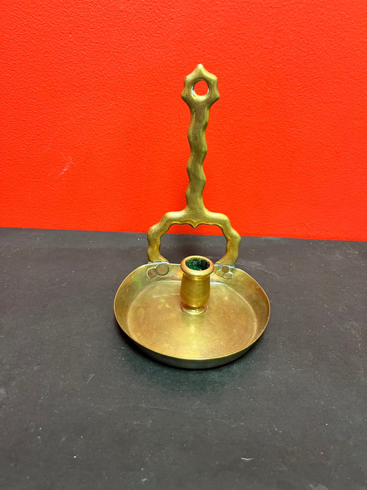 Very early antique English brass ships candleholder   wonderful Patina  353 grams  9 inches high