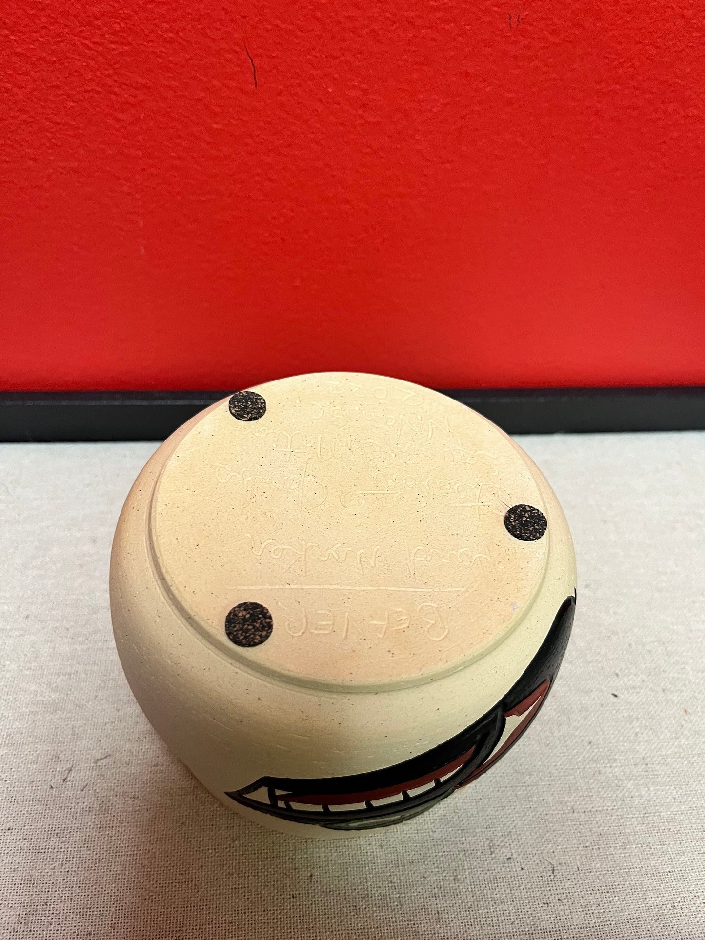 A  Fabulous 3 1/2 by 4 1/2“ wide Indigenous First Nations pacific northwest coast, Stewart Jacobs pottery beaver bowl  wonderful quality