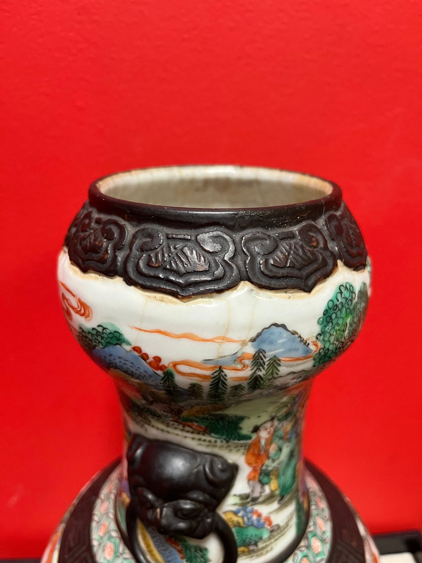 A  Lovely 14 inch Chinese Nanking late 19 century porcelain and bronze double gourd  vase  fabulous piece  see photos