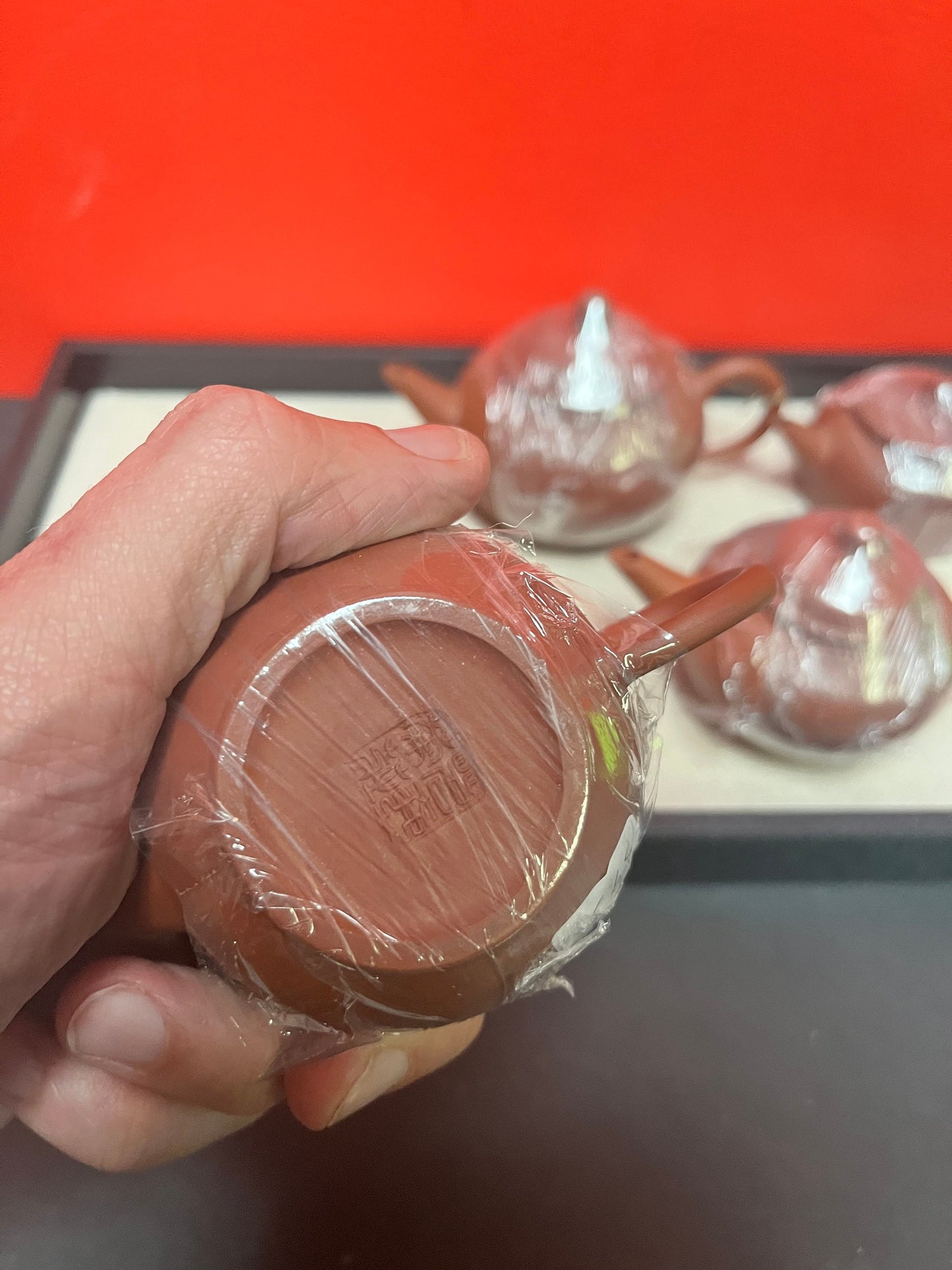 Lot of four beautiful Chinese purple clay yixing teapots  price for all  all signed  perfect condition  wow