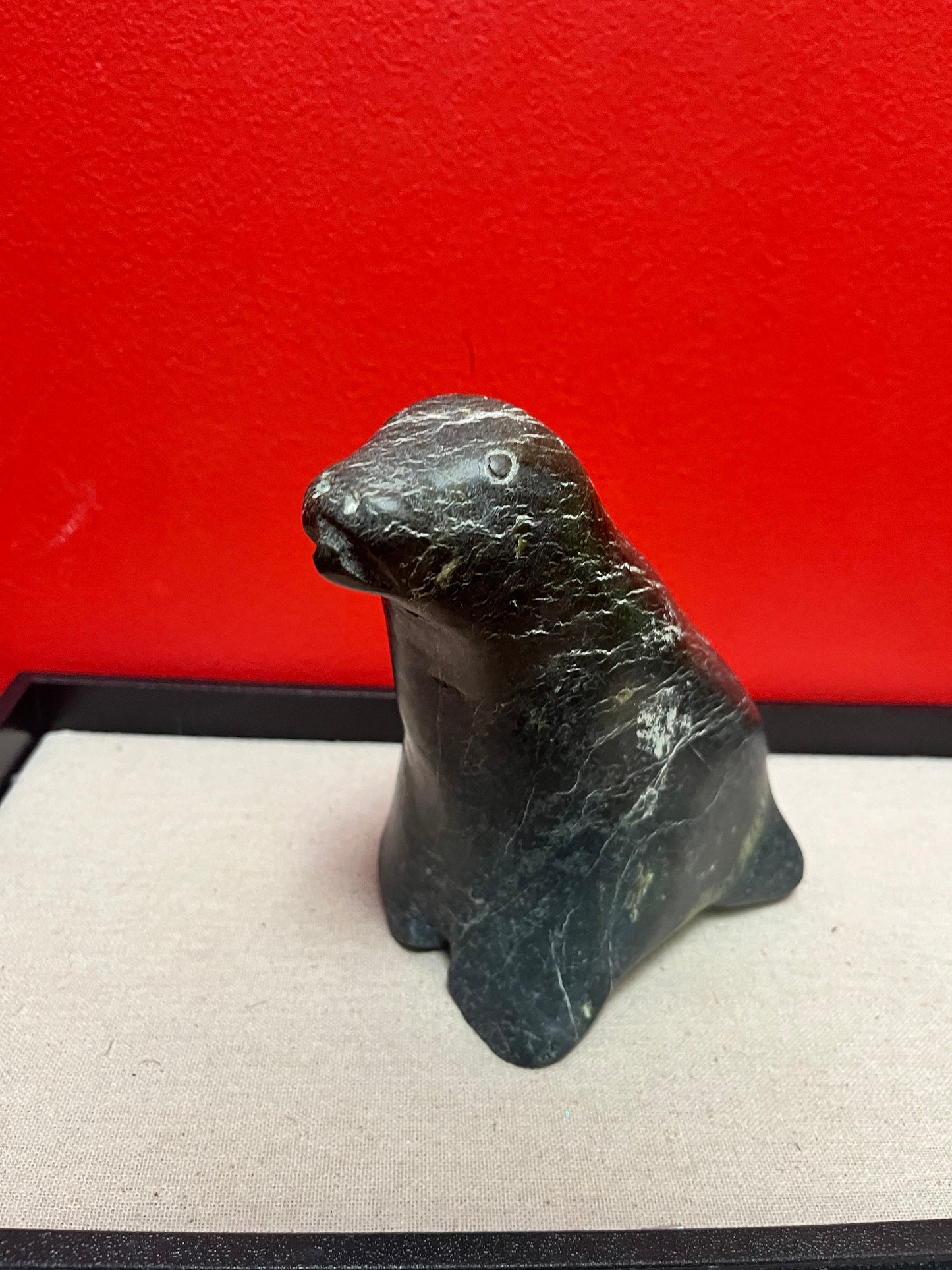Large beautiful 6 inch high immaculate condition Indigenous Inuit soapstone seal   over 1kg