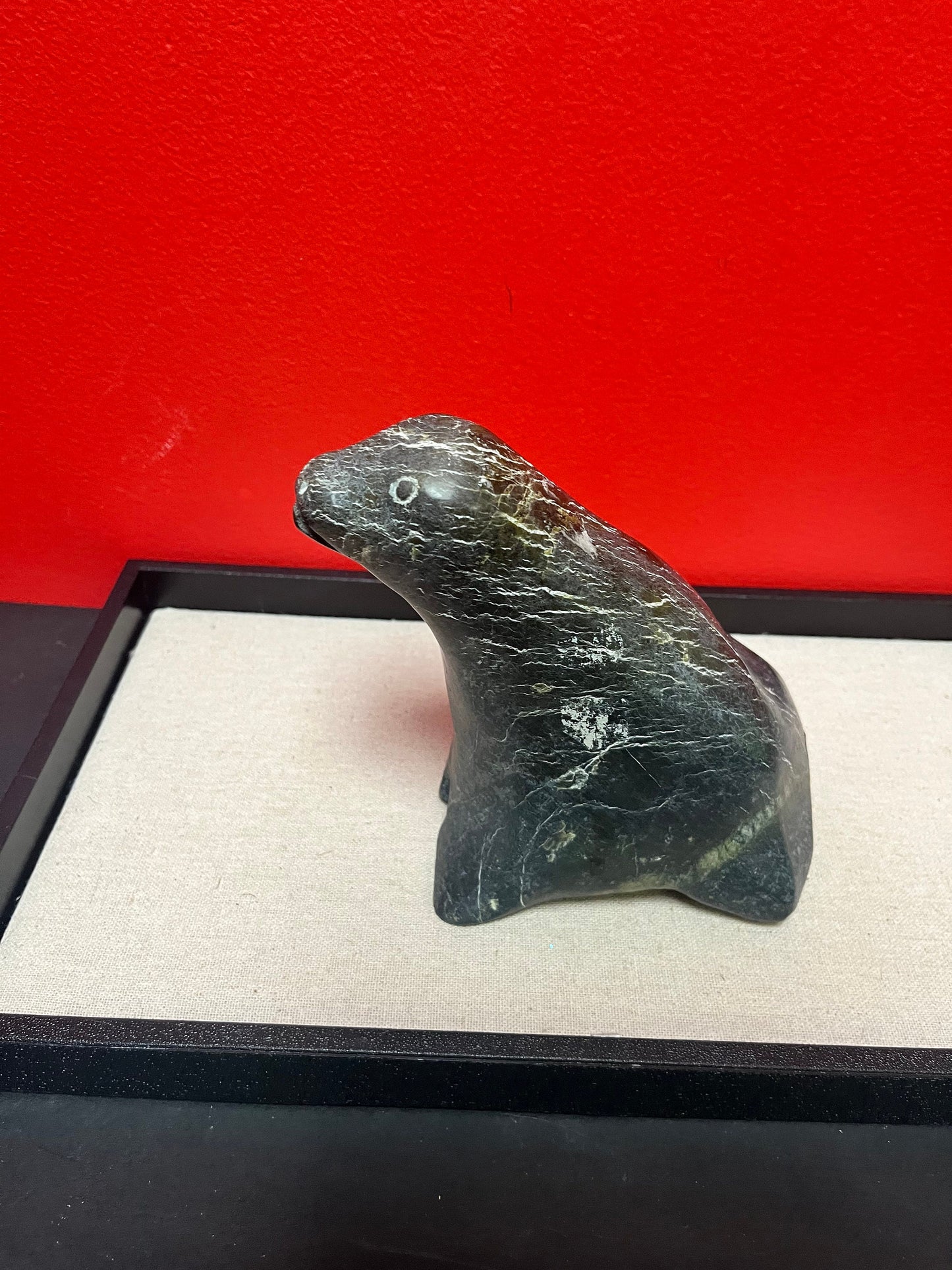 Large beautiful 6 inch high immaculate condition Indigenous Inuit soapstone seal   over 1kg