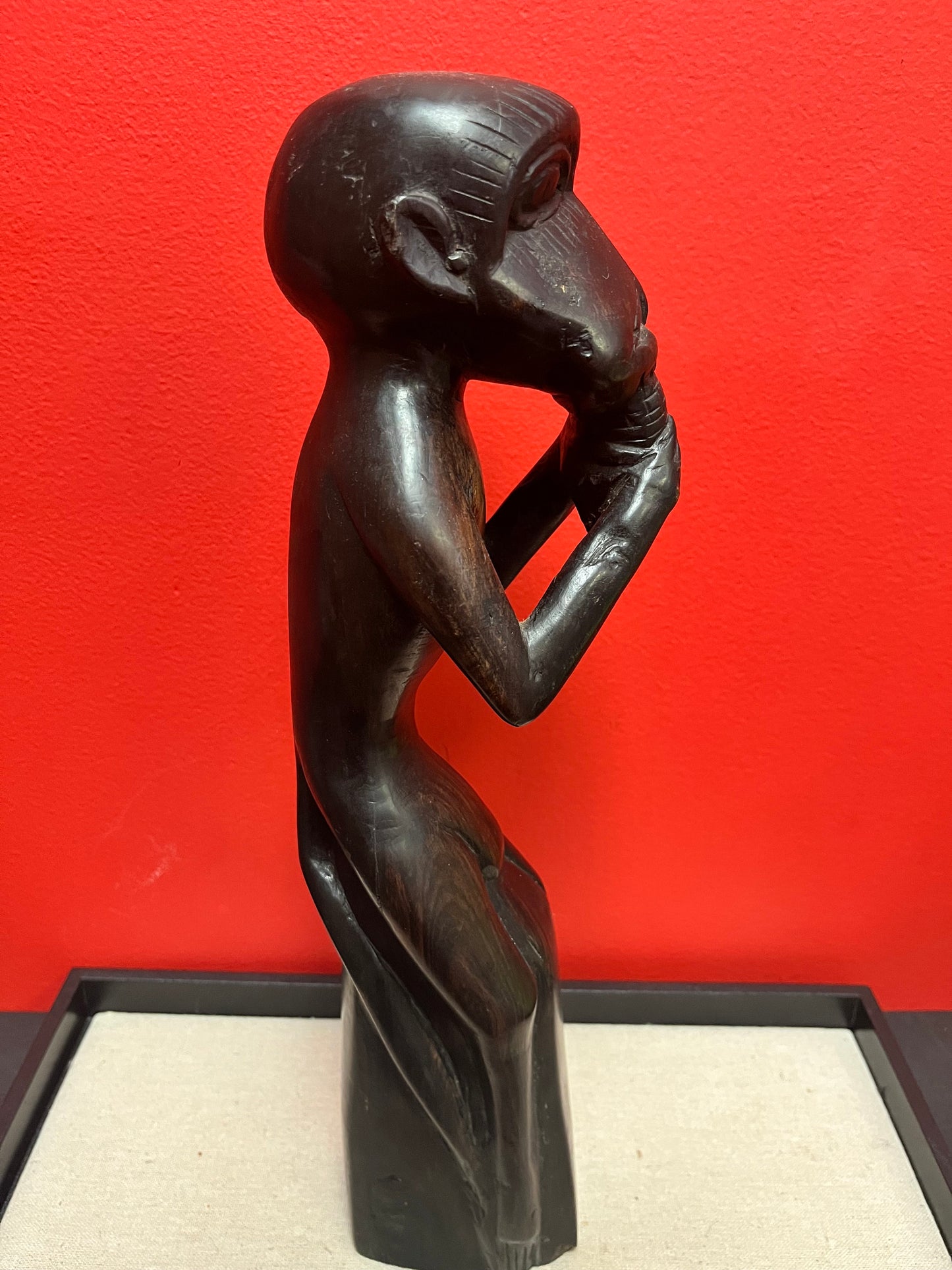 15 inch tall stunning African heavy ebony wood monkey statue wonderful Patina  beautiful piece of African art