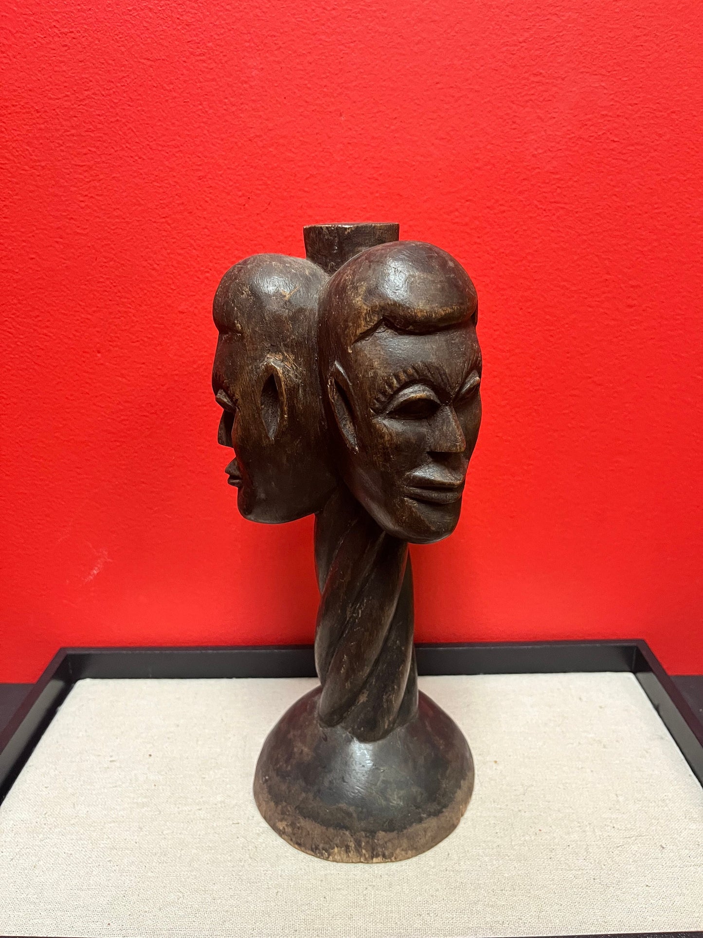 Stunning antique African 11 inch high statue of three faces  from my personal collection