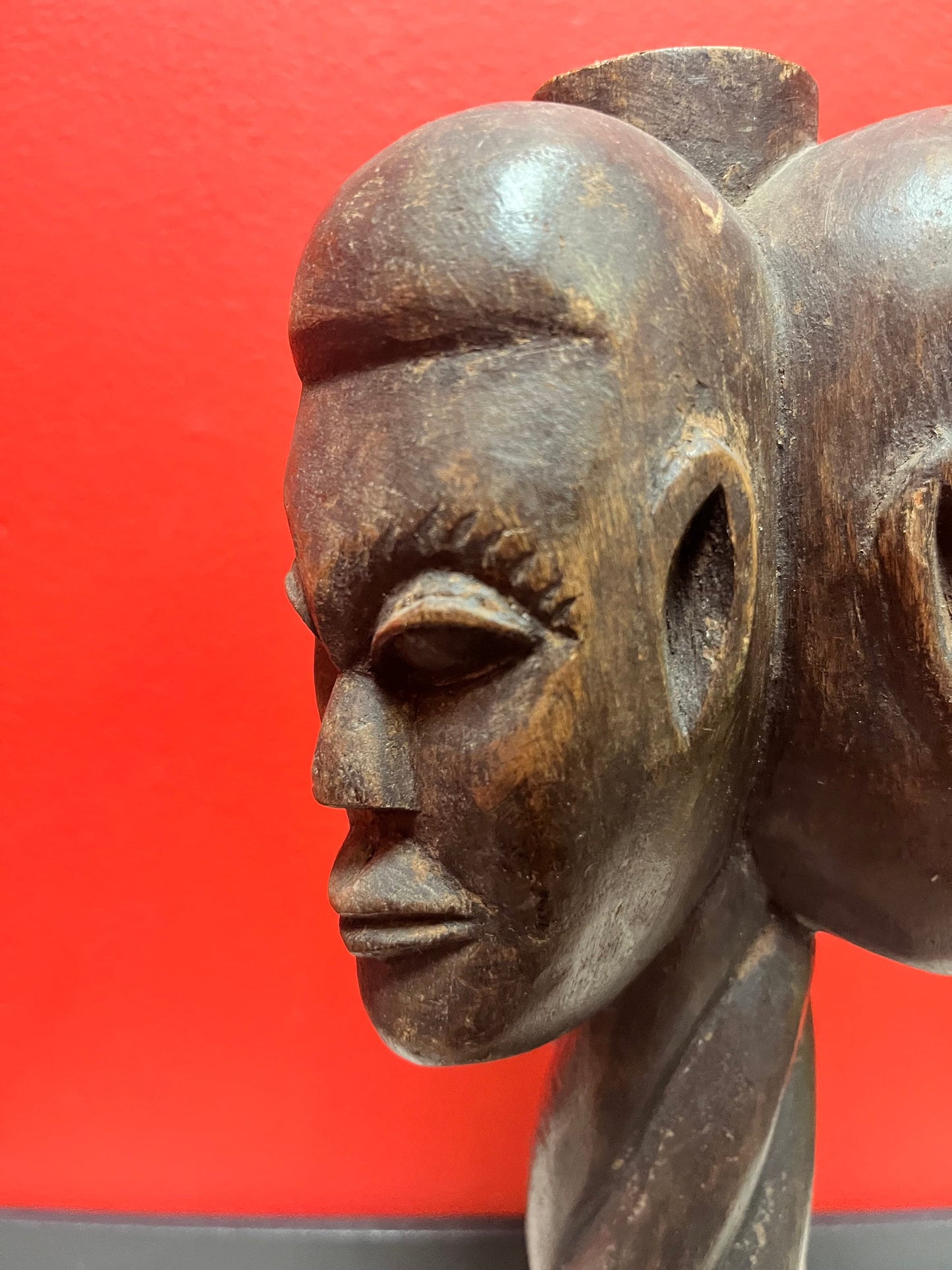 Stunning antique African 11 inch high statue of three faces  from my personal collection