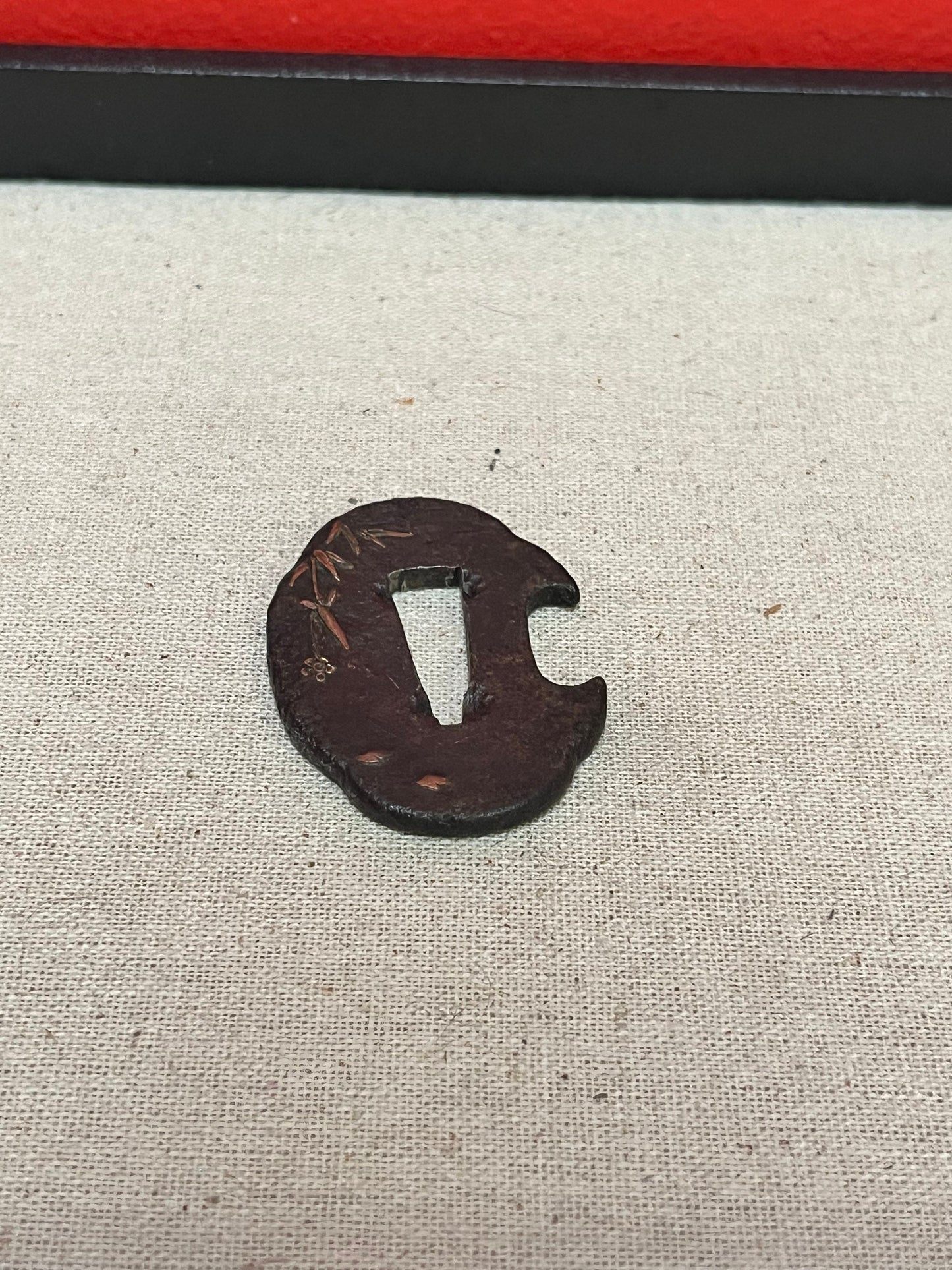 Lovely Antique Japanese samurai bronze 2 inch long katana tsuba  Great Patina   value priced