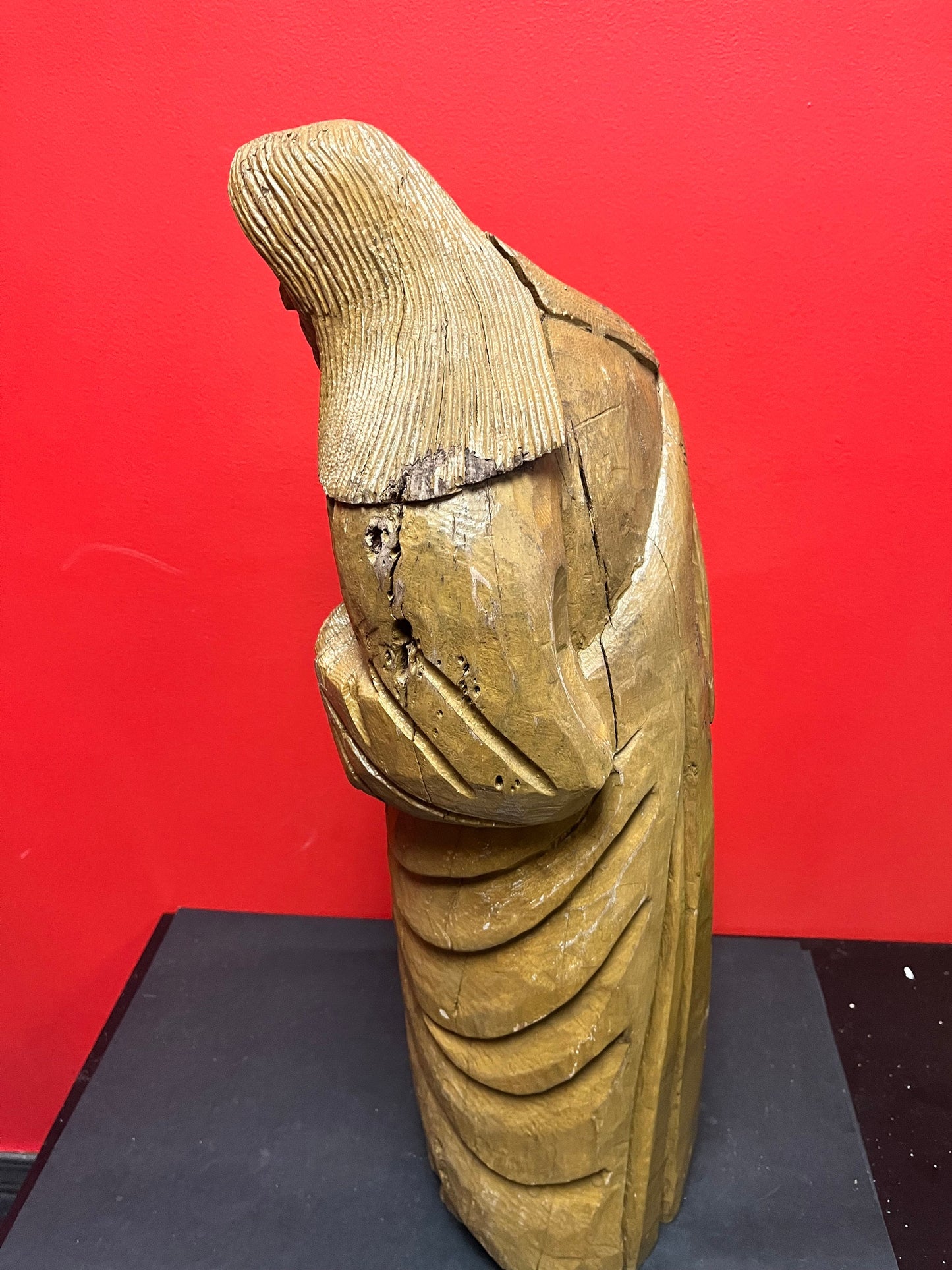 Stunning museum quality 25 inch tall early 19 century European wooden statue of Jesus  super heavy and impressive - wow