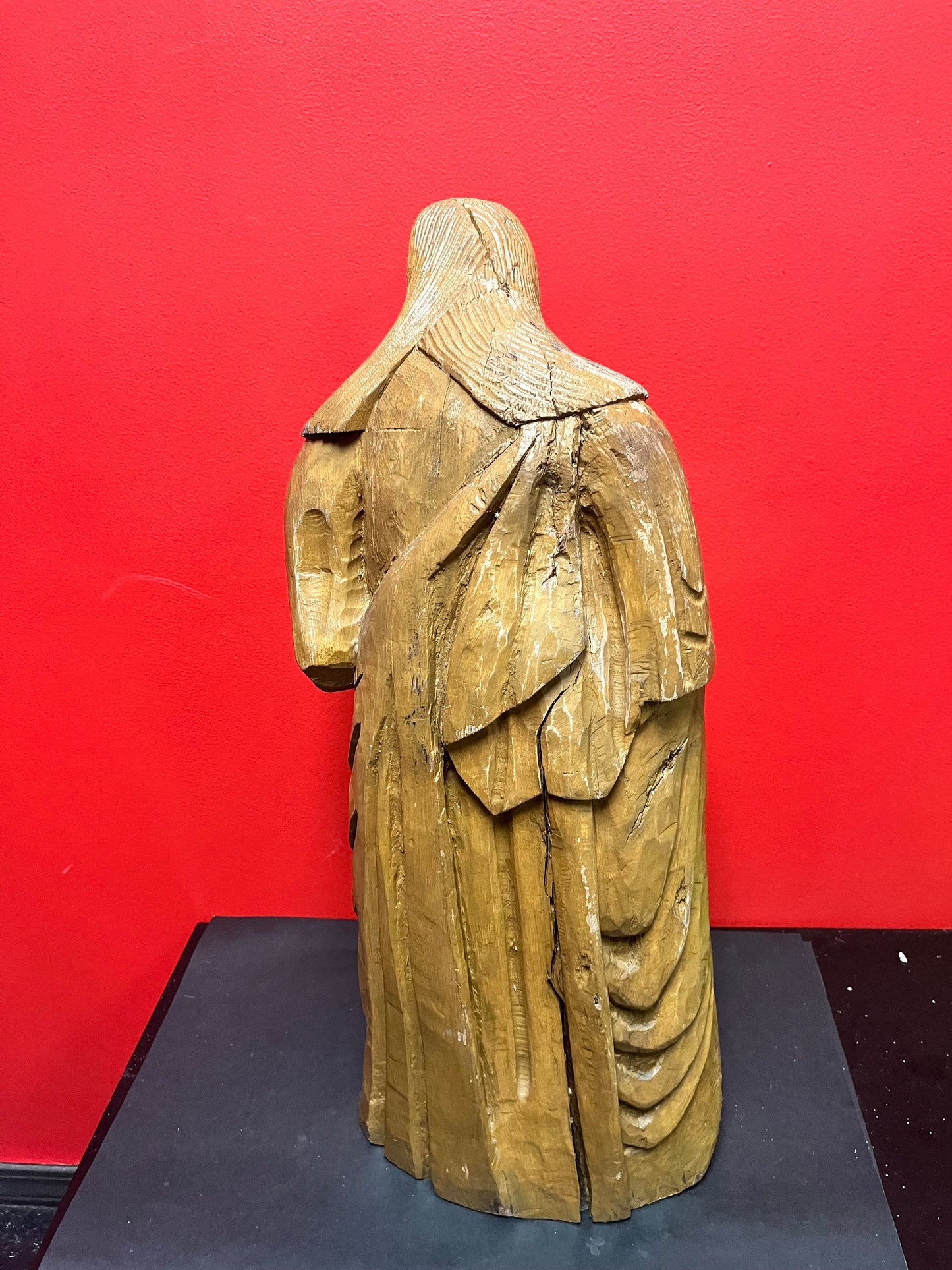 Stunning museum quality 25 inch tall early 19 century European wooden statue of Jesus  super heavy and impressive - wow