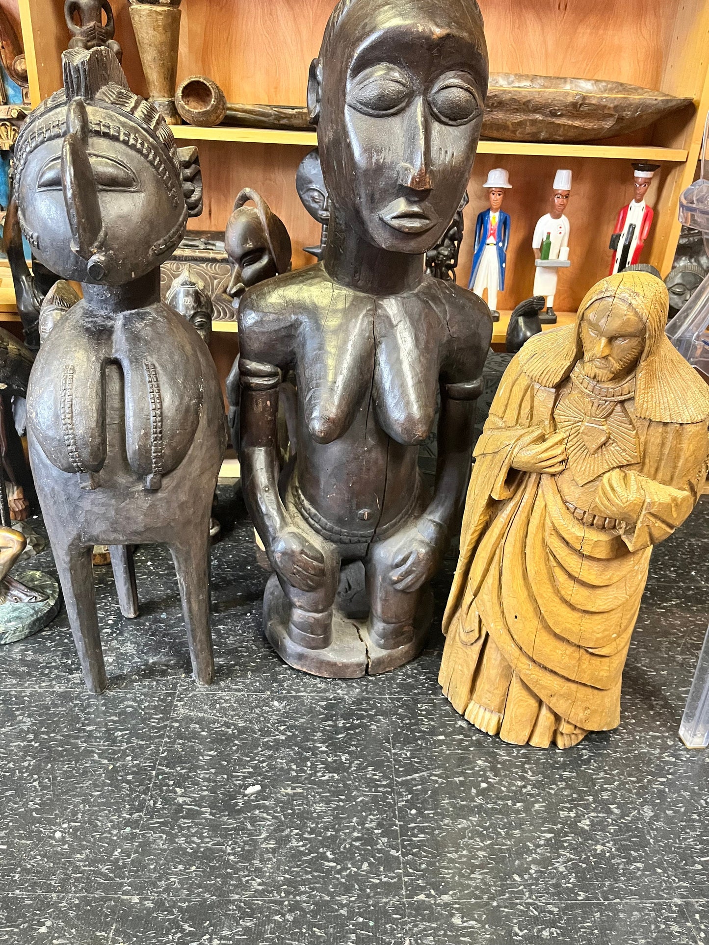 Stunning museum quality 25 inch tall early 19 century European wooden statue of Jesus  super heavy and impressive - wow