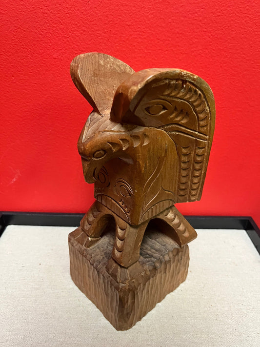 Lovely 10 inch tall Jim Johnny signed indigenous First Nations, pacific northwest coast Eagle Totem  wow