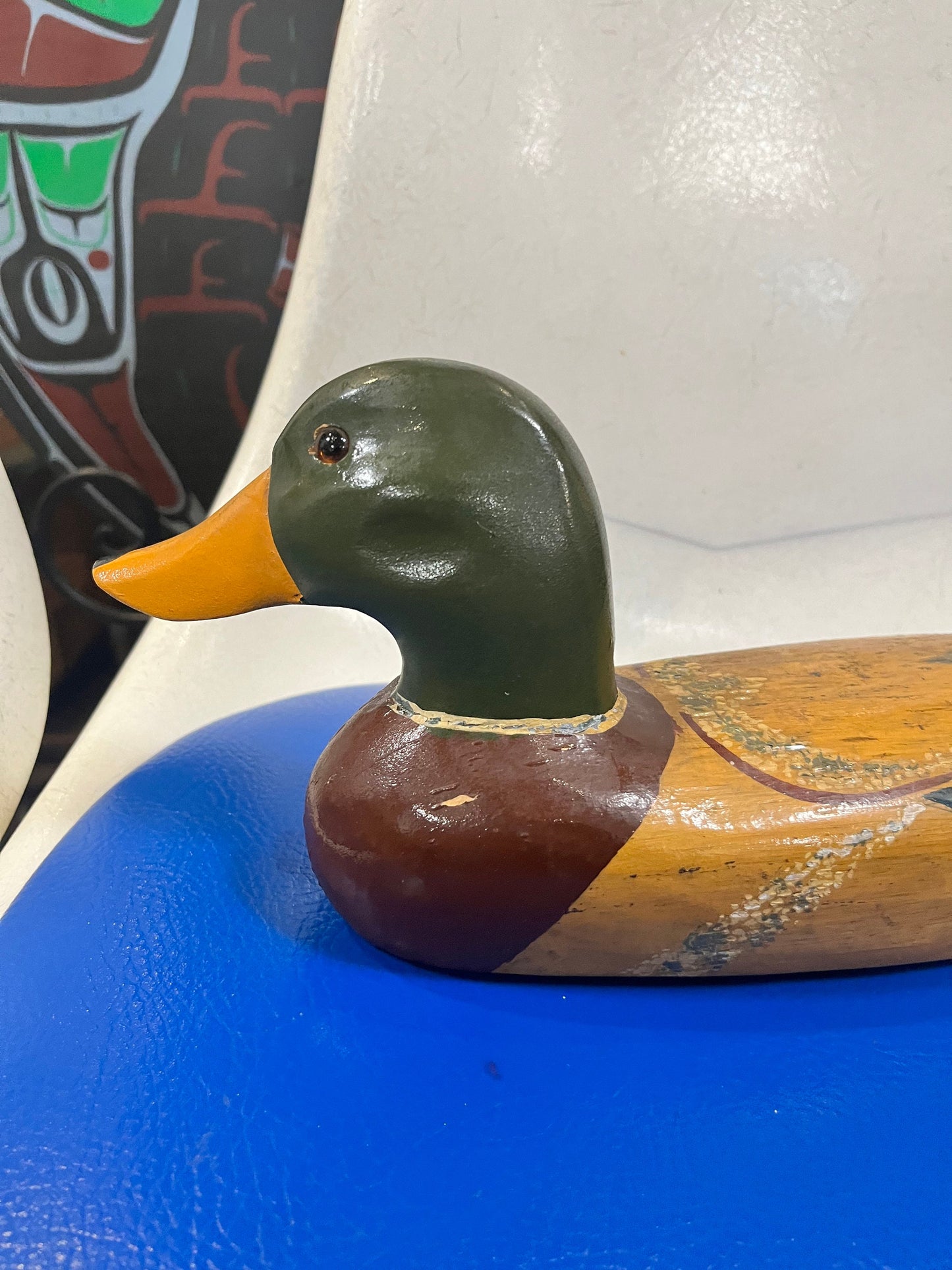 Lovely Canadian 13 x 5 high antique wooden painted duck decoy statue  wonderful