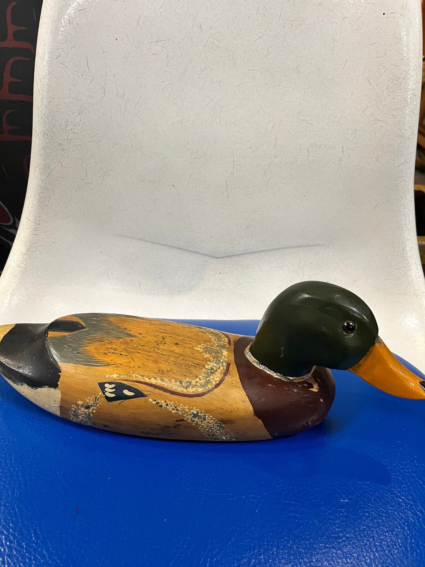 Lovely Canadian 13 x 5 high antique wooden painted duck decoy statue  wonderful