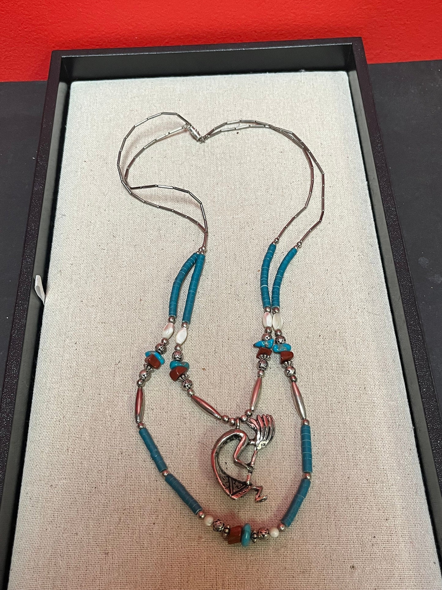 Stunning Navajo turquoise and silver double strand necklace  exquisite  unique and perfect gift