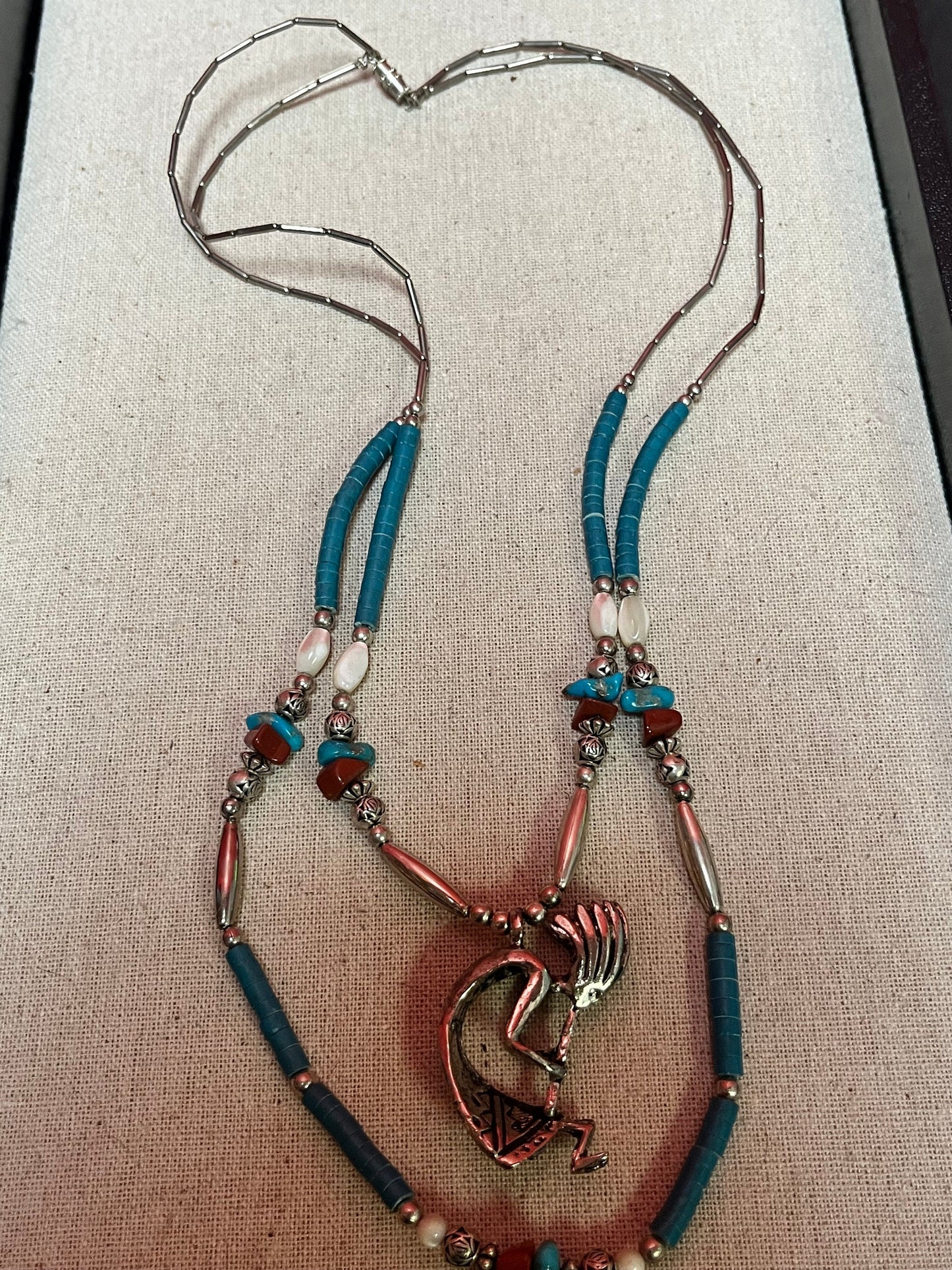 Stunning Navajo turquoise and silver double strand necklace  exquisite  unique and perfect gift