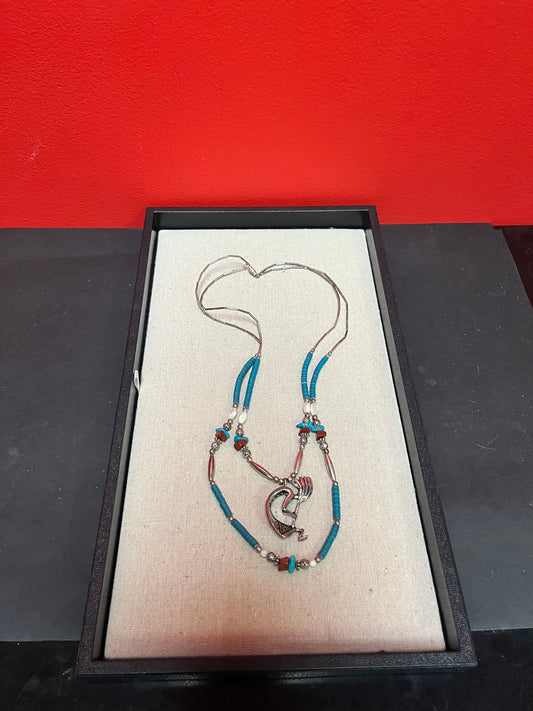 Stunning Navajo turquoise and silver double strand necklace  exquisite  unique and perfect gift