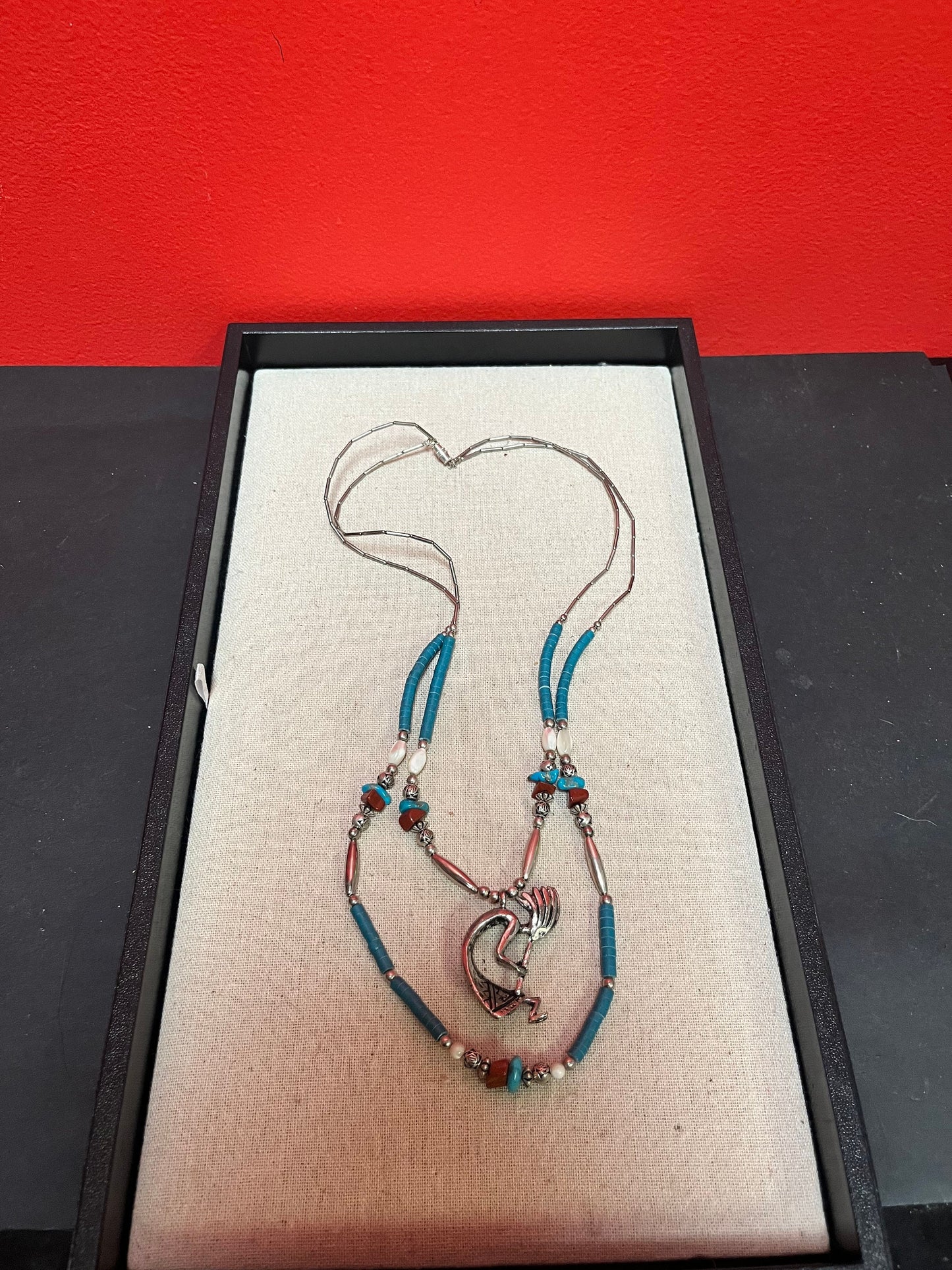 Stunning Navajo turquoise and silver double strand necklace  exquisite  unique and perfect gift
