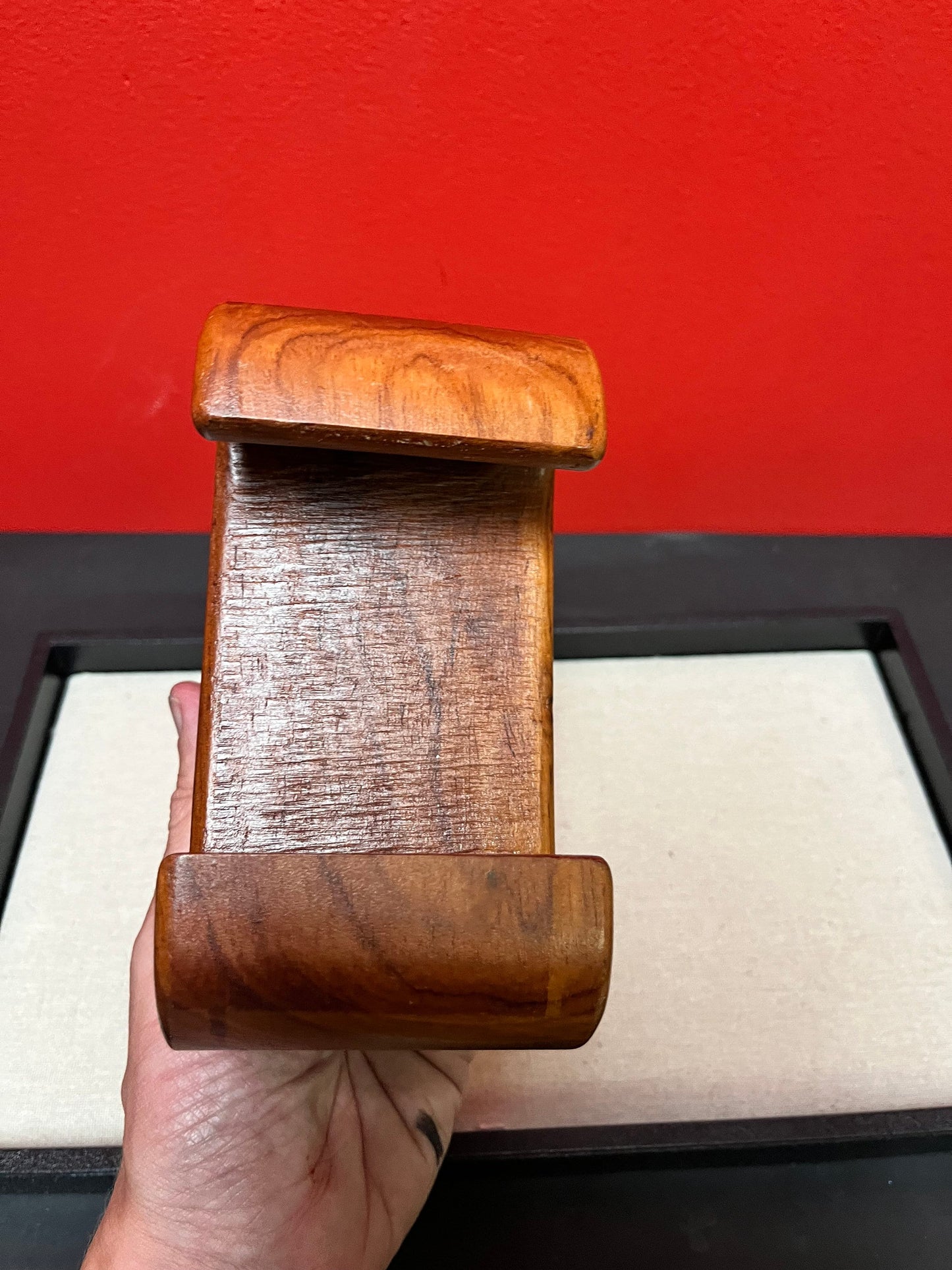 Lovely 6 x 7 high indigenous inuit soapstone bear statue mounted on a Chinese Rosewood stand  a happy marriage