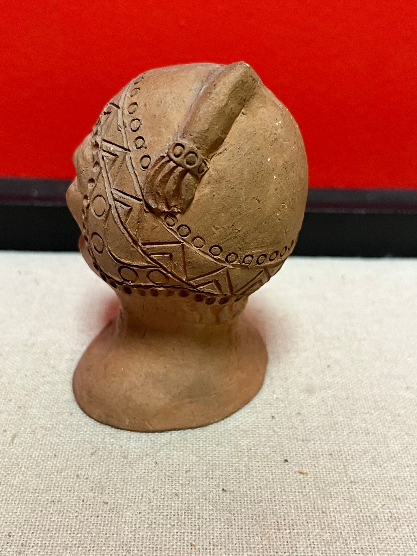 Cool 4 inch high terra-cotta head depicting a mans face   unique gift