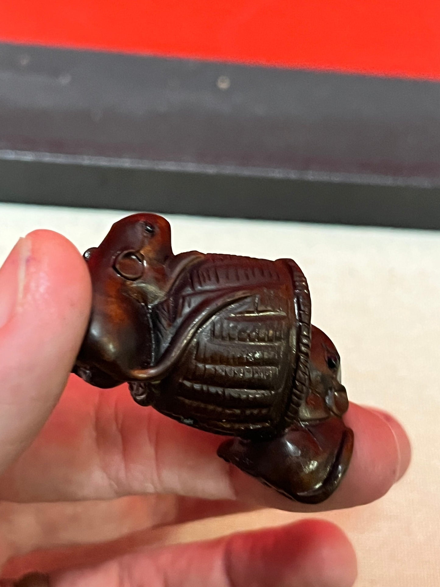A Stunning  Japanese antique WOODEN Netsuke two rats