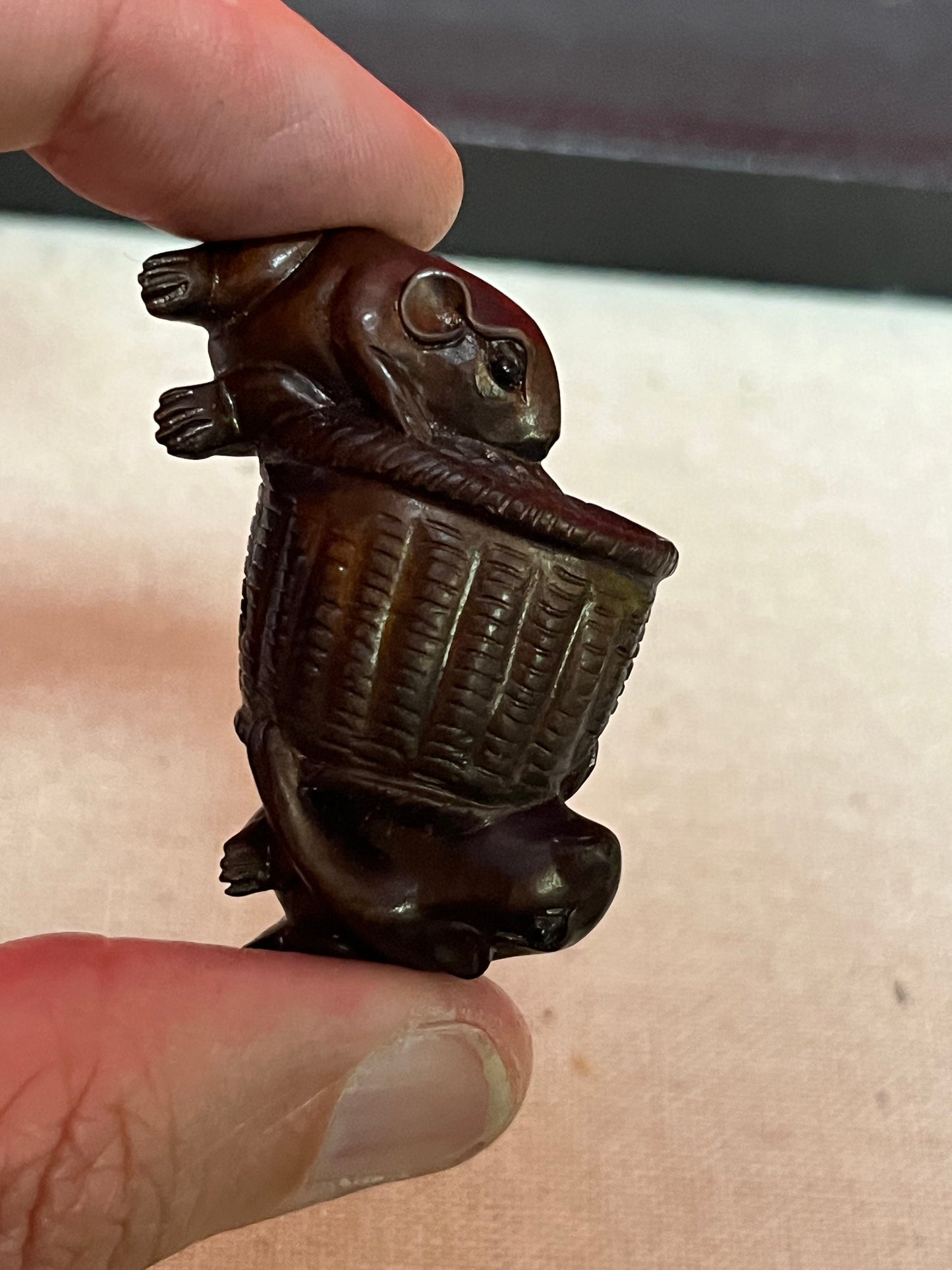 A Stunning  Japanese antique WOODEN Netsuke two rats