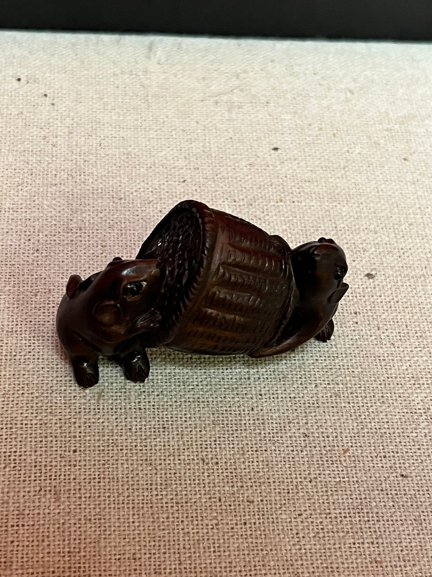 A Stunning  Japanese antique WOODEN Netsuke two rats