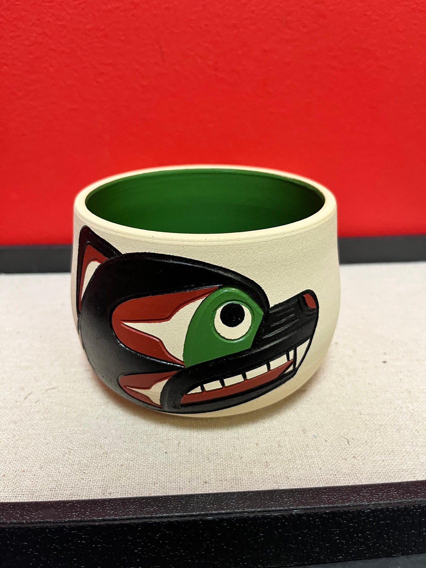 A  Fabulous 3 1/2 by 4 1/2“ wide Indigenous First Nations pacific northwest coast, Stewart Jacobs pottery beaver bowl  wonderful quality